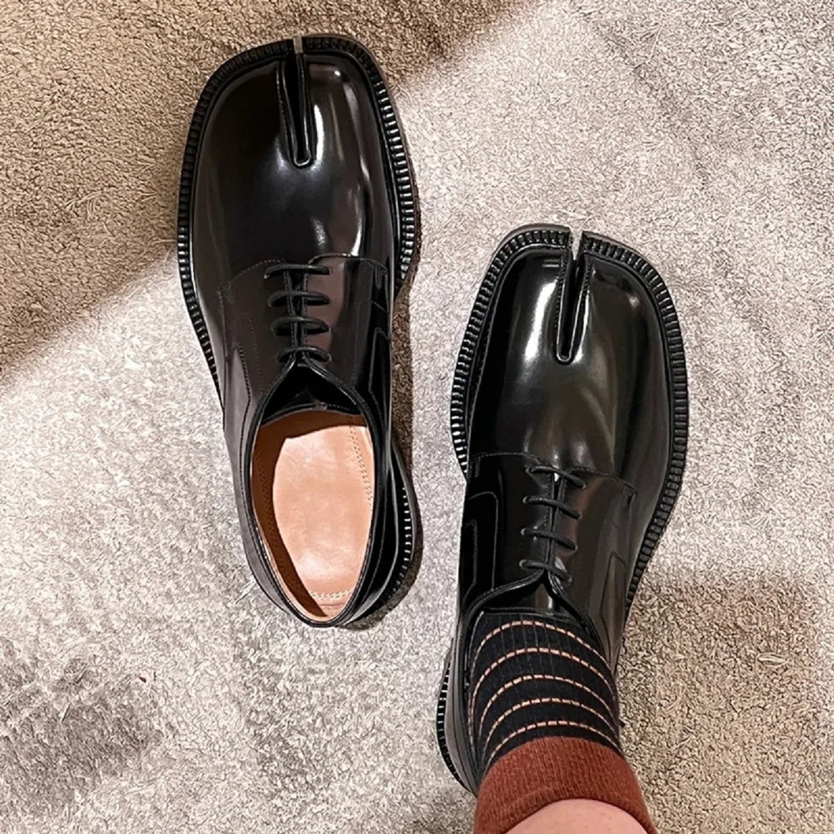 Women's Tabi Split-Toe Loafers - Chunky Lace-Up Platform Flats