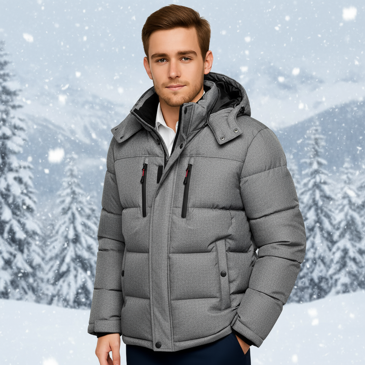 Men's Down Jacket - Hooded White Duck Warm Winter Coat