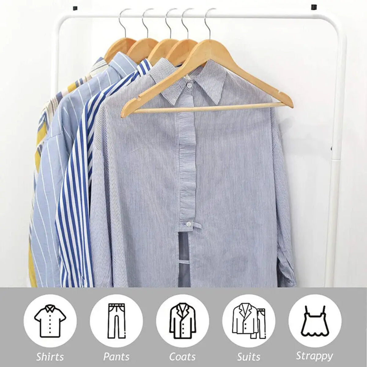 Wooden Coat Hangers (30 Pcs) - Clothes and Suit with Trouser Bar