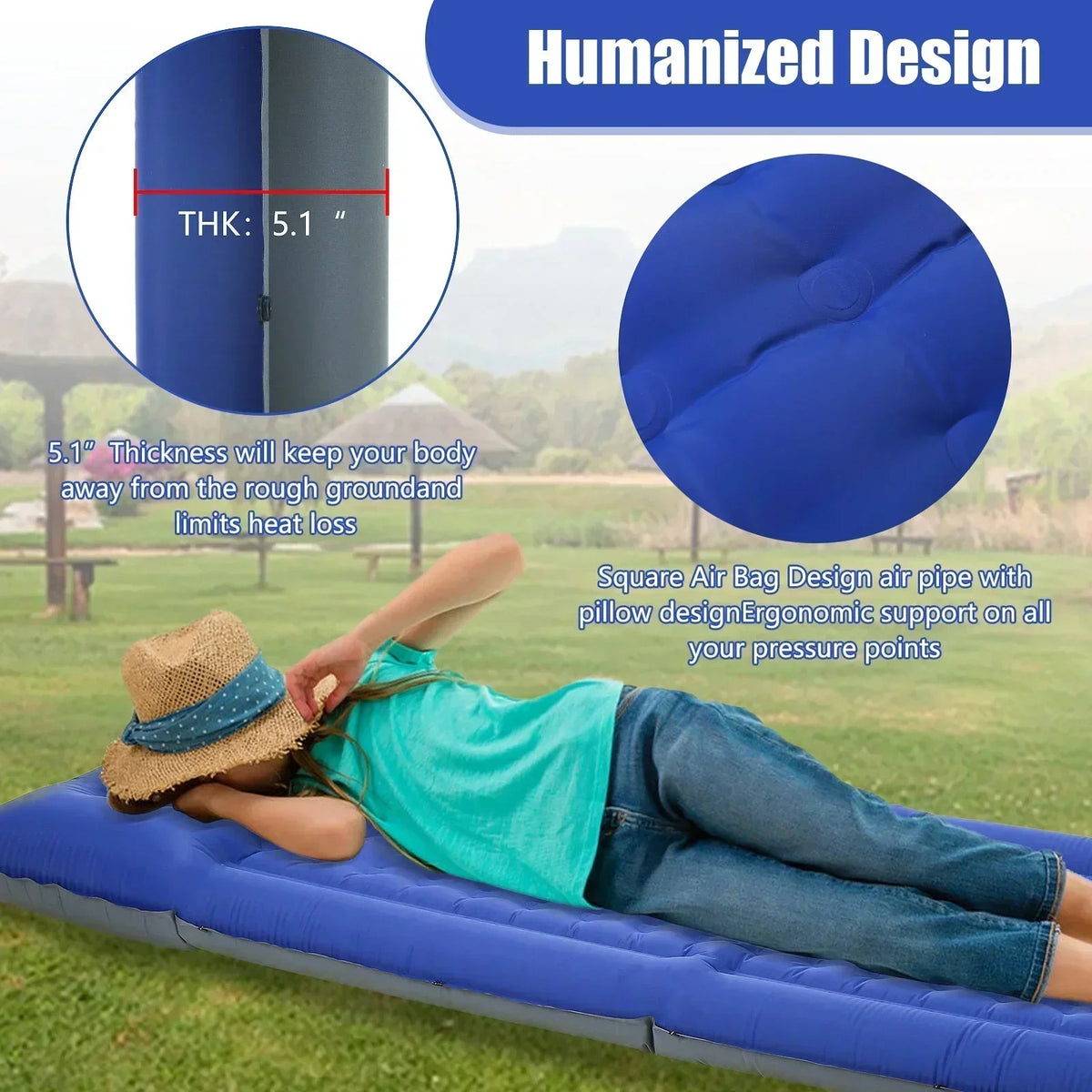 Self-Inflating Camping Mattress - Ultralight Air Mat with Built-In Pump