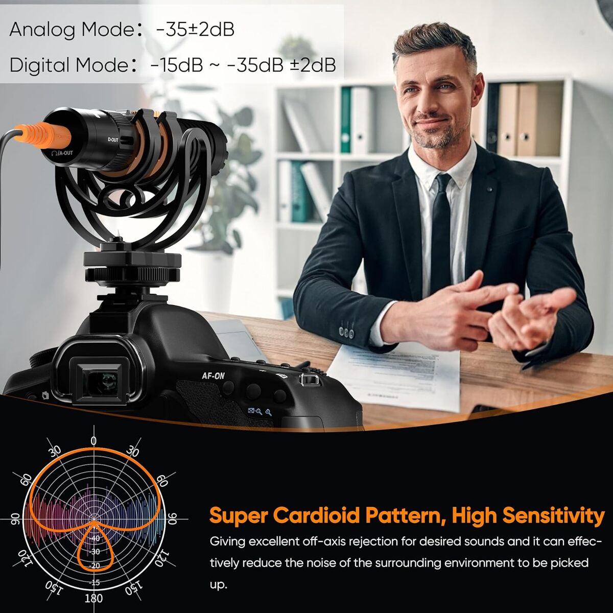 Pro Shotgun Microphone - On-Camera Cardioid Mic with Shock Mount