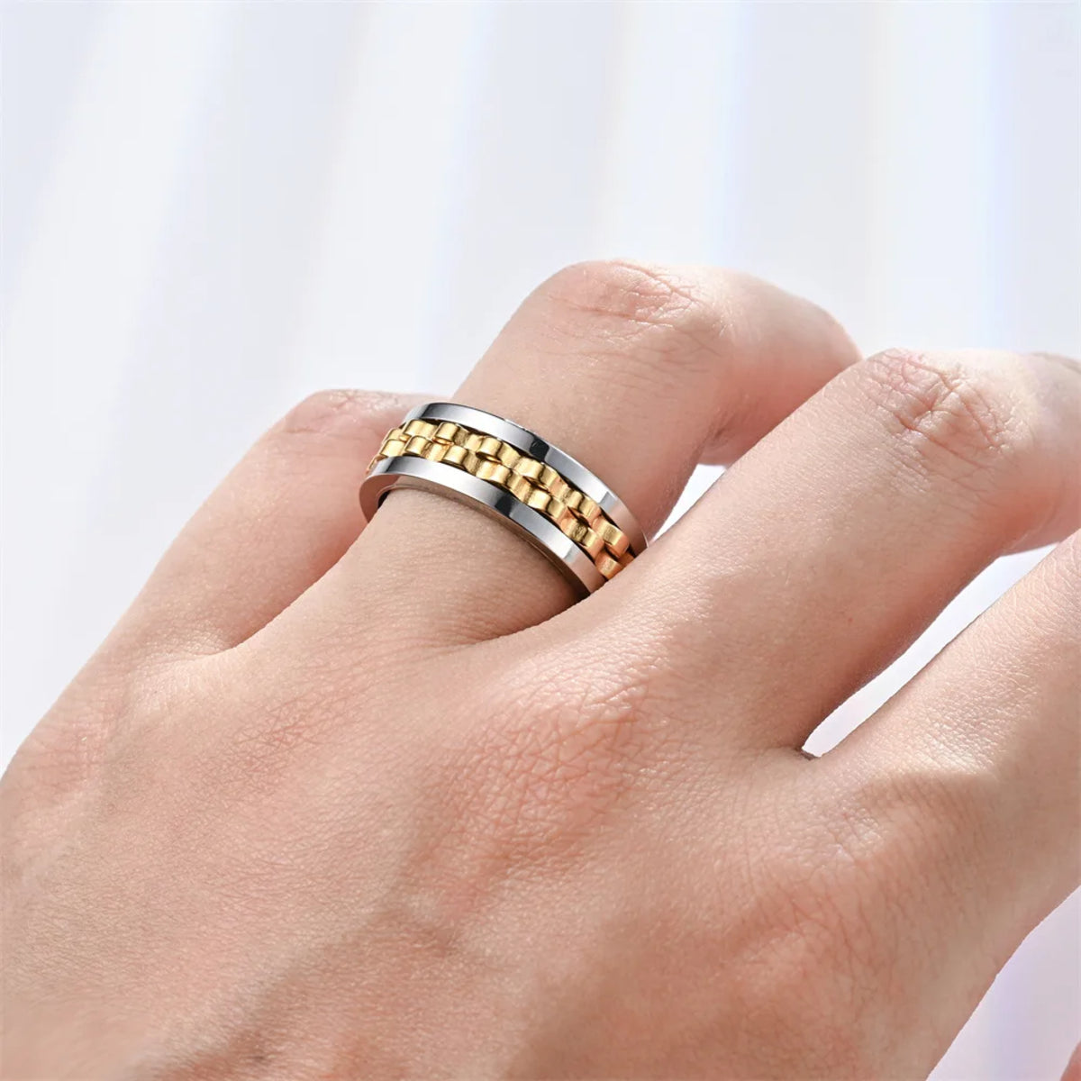 Stainless Steel Gear Chain Ring - Spinning Fidget Band