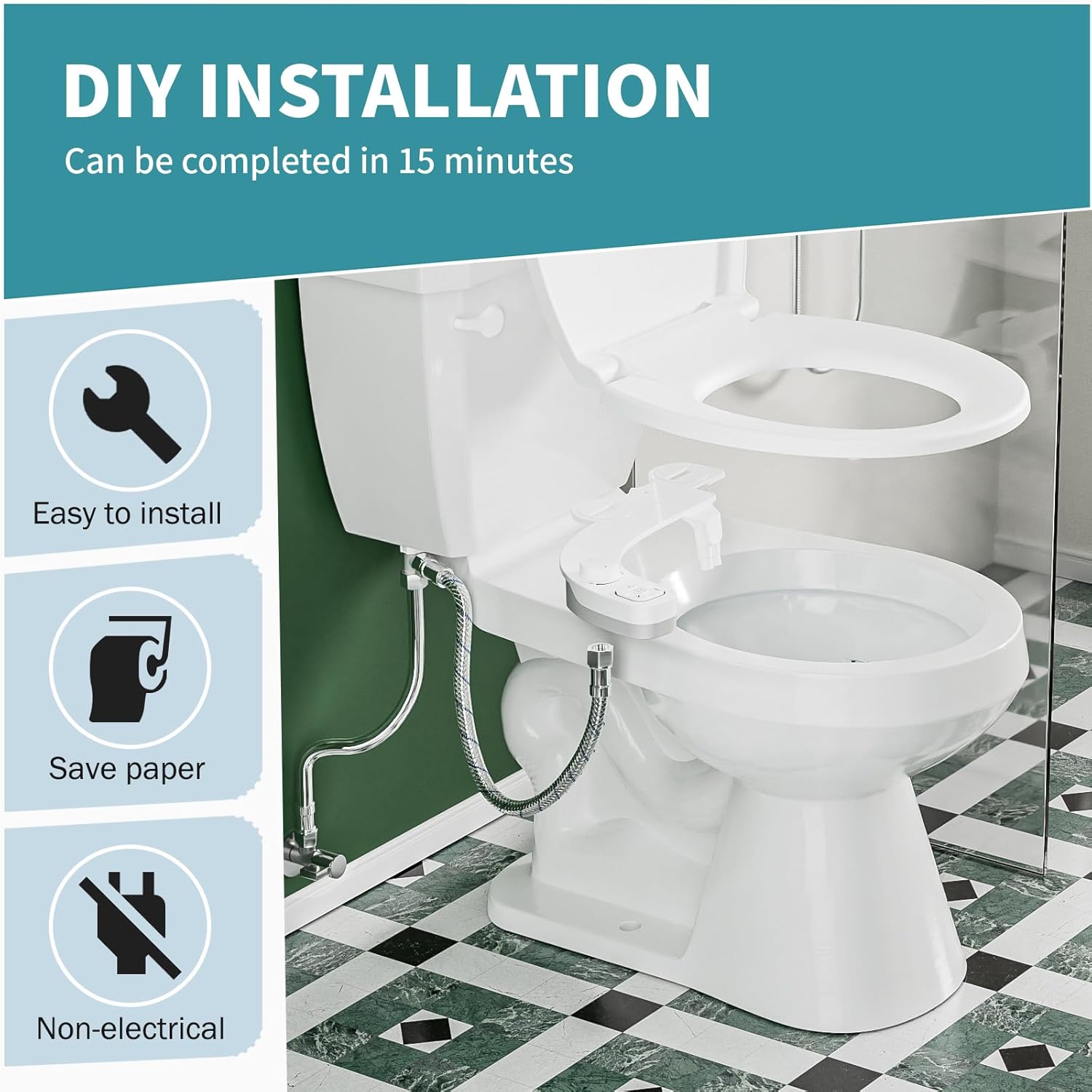 Non-Electric Bidet Attachment - Dual Nozzle Toilet Sprayer with Self-Cleaning