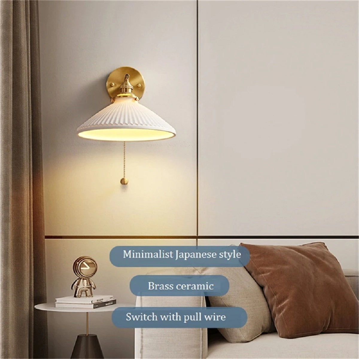 Nordic Ceramic Wall Light - LED Bedside Sconce with Pull Switch