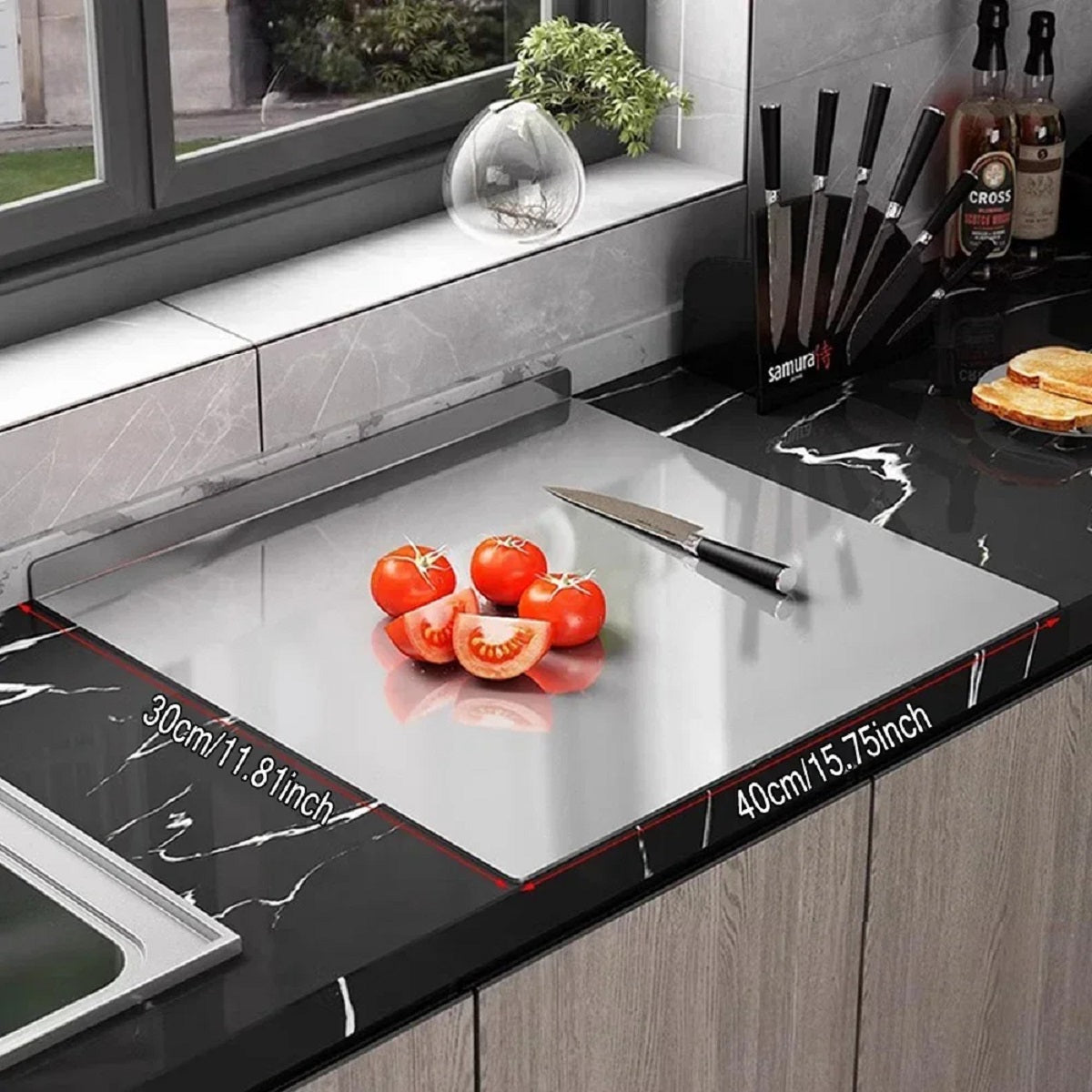 L-Shaped Stainless Steel Cutting Board - Foldable Space-Saving Kitchen