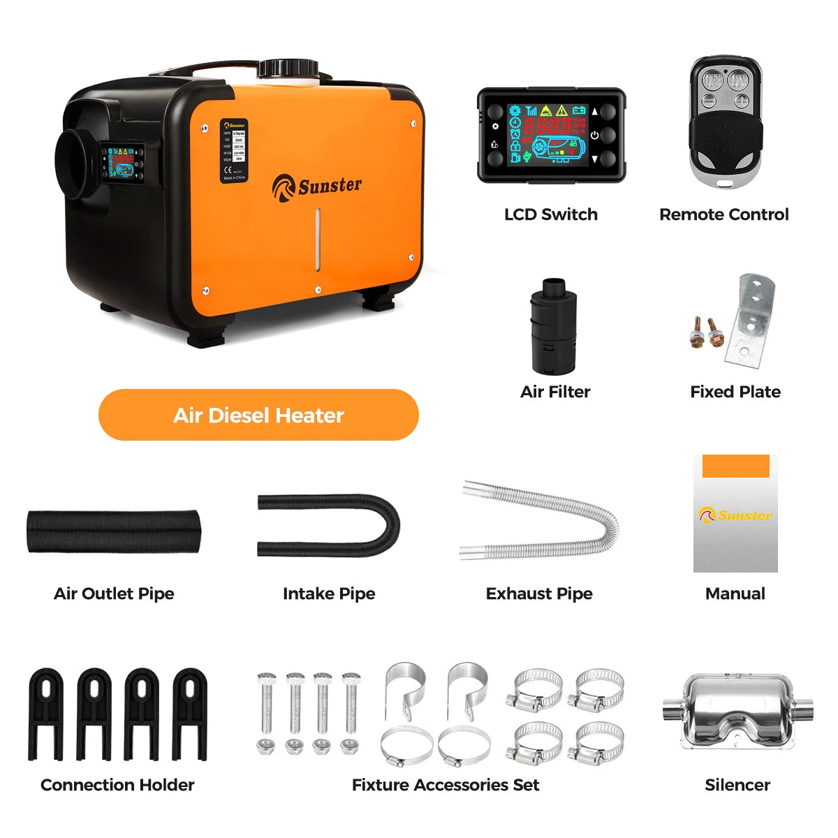 8KW Diesel Heater - 12V Car Parking with LCD and Silencer