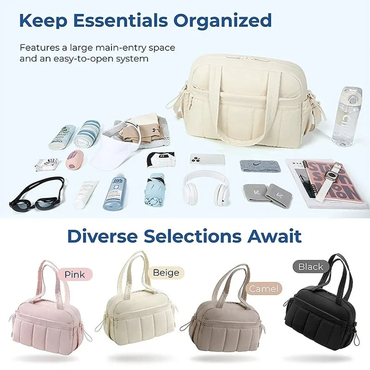 Women's Travel Duffel Bag - Lightweight Gym & Weekend Tote with Waterproof Pockets