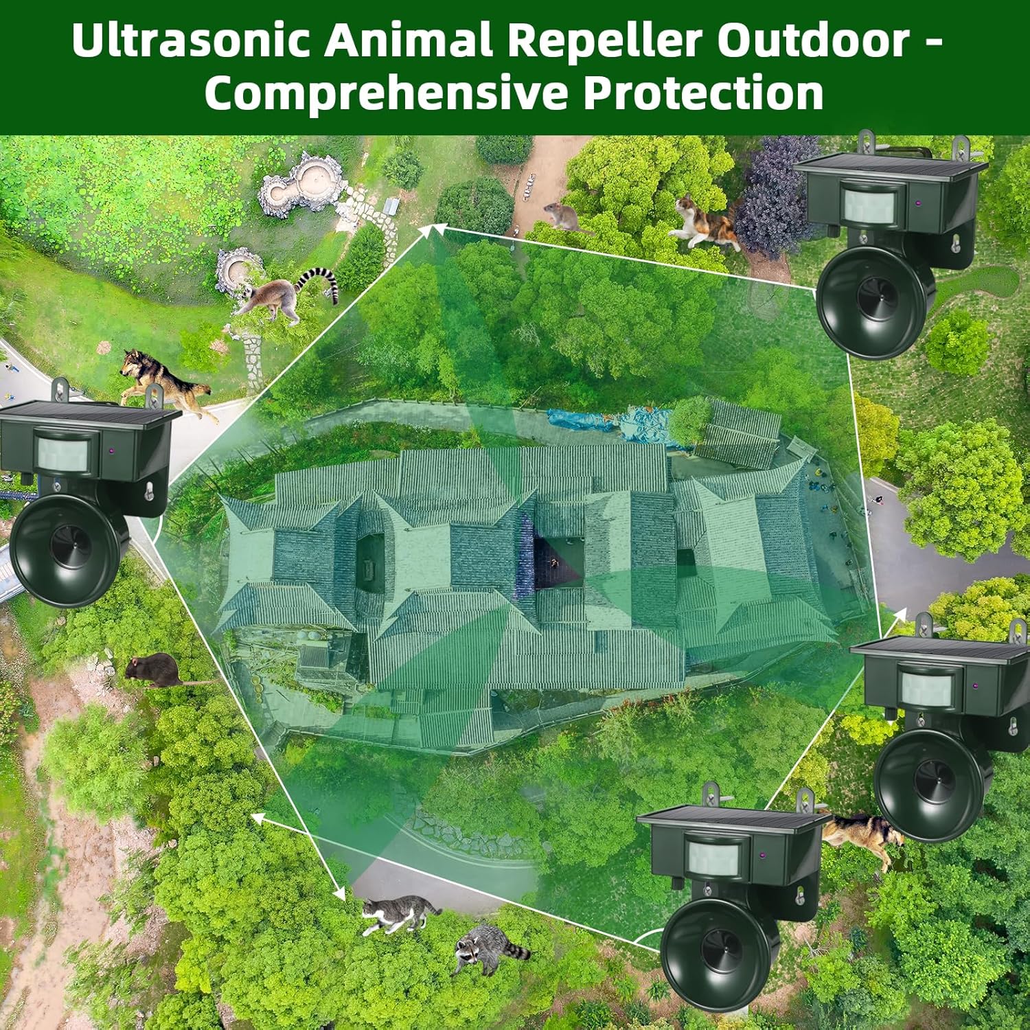 Solar Ultrasonic Animal Repellent - Motion-Activated Outdoor Pest Deterrent