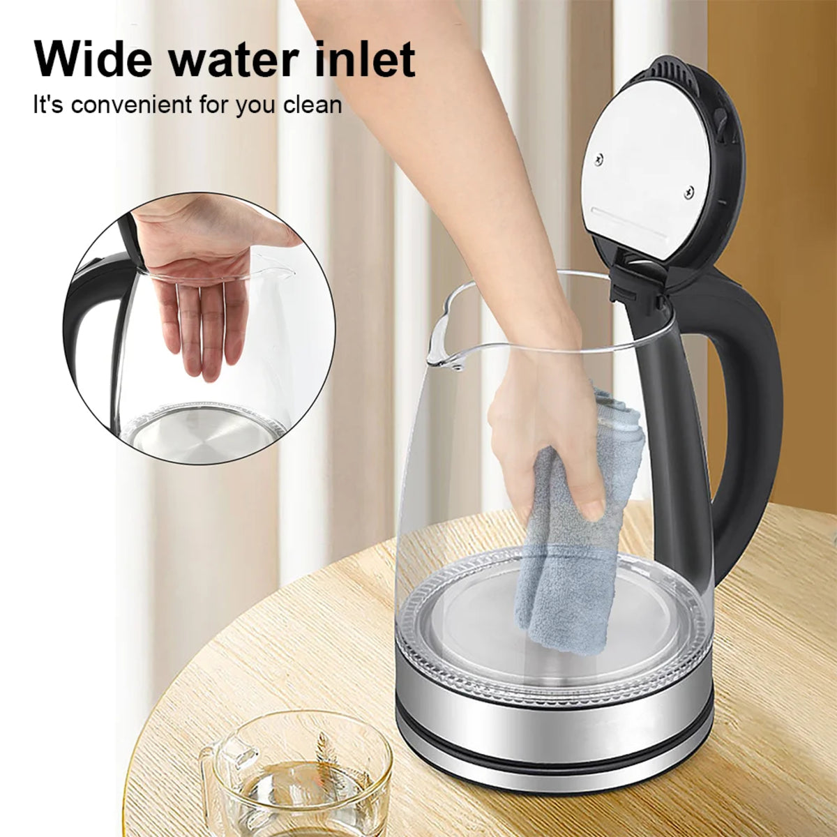1.9 qt Glass Electric Kettle - 220V Fast Boil with Dry-Boil Protection