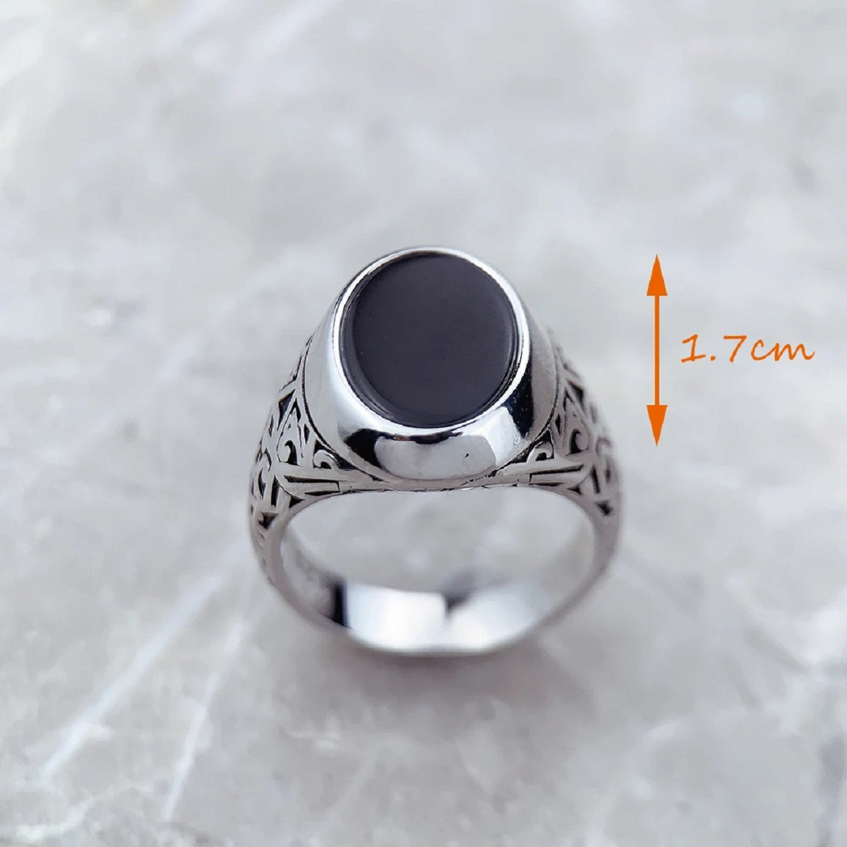 Vintage Style 925 Sterling Silver Black Oval Signet Ring