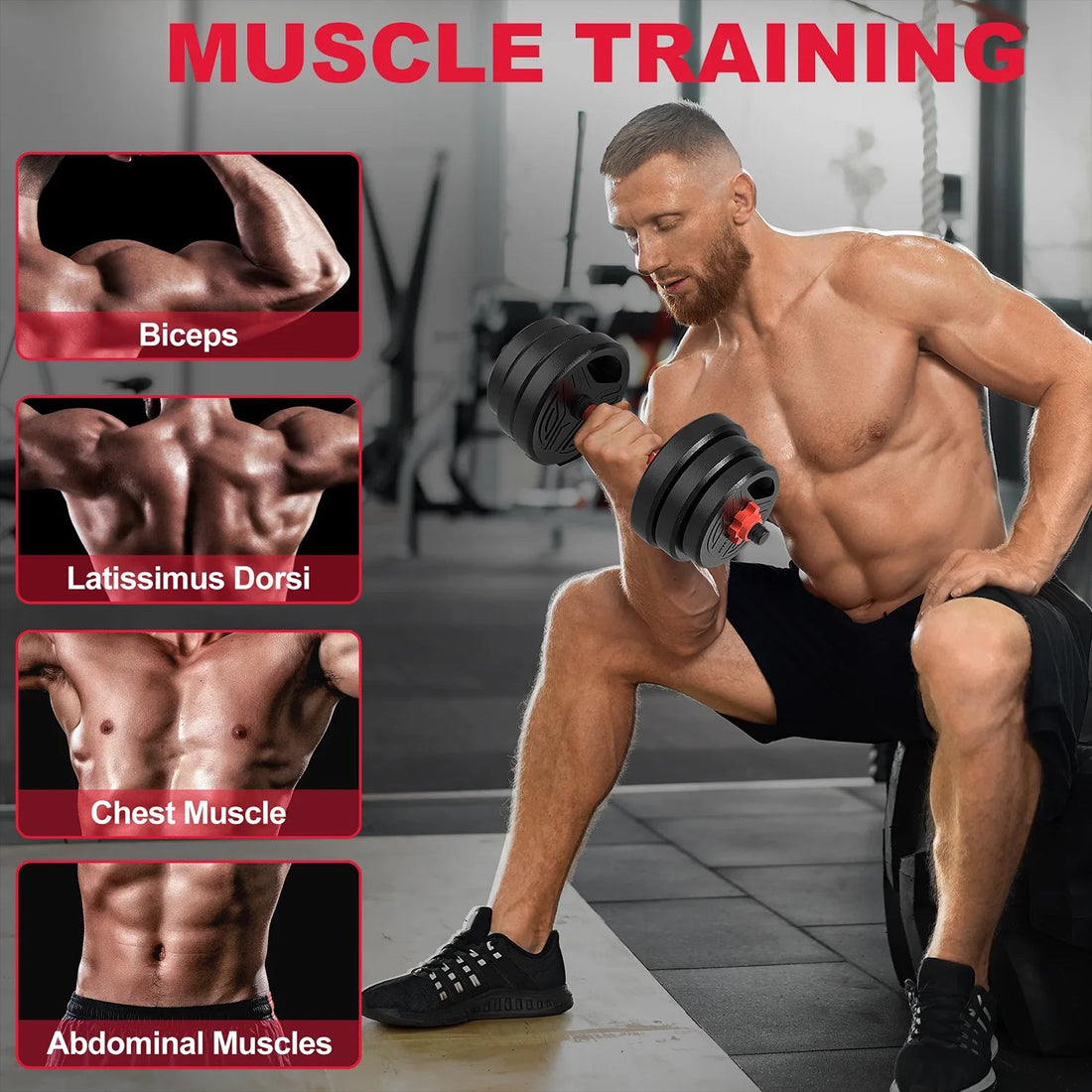 3-In-1 Adjustable Dumbbells Set - 44.1 Lbs Home Gym Weights with Barbell Bar