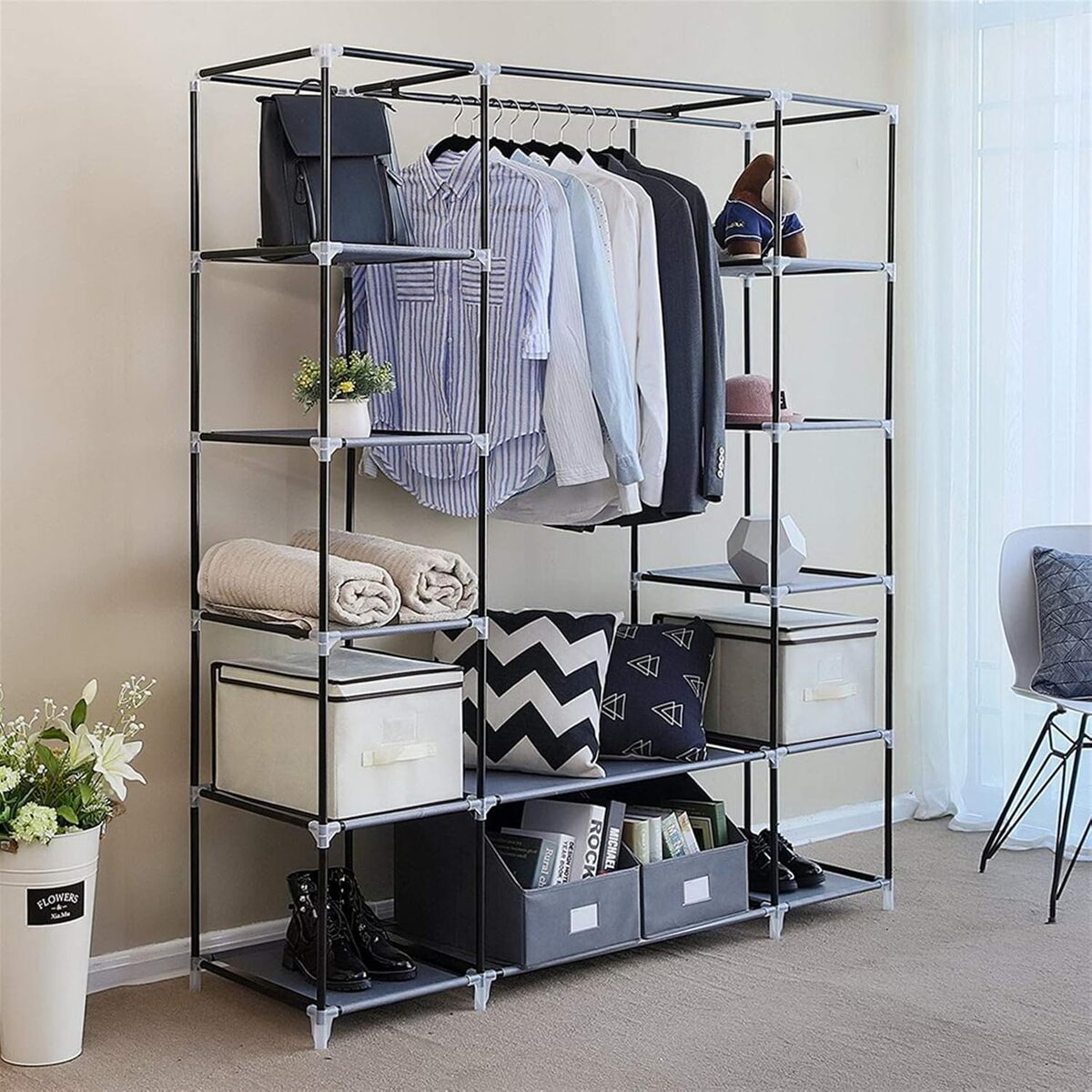 Portable Wardrobe - Non-Woven Fabric Storage Closet with Shelves