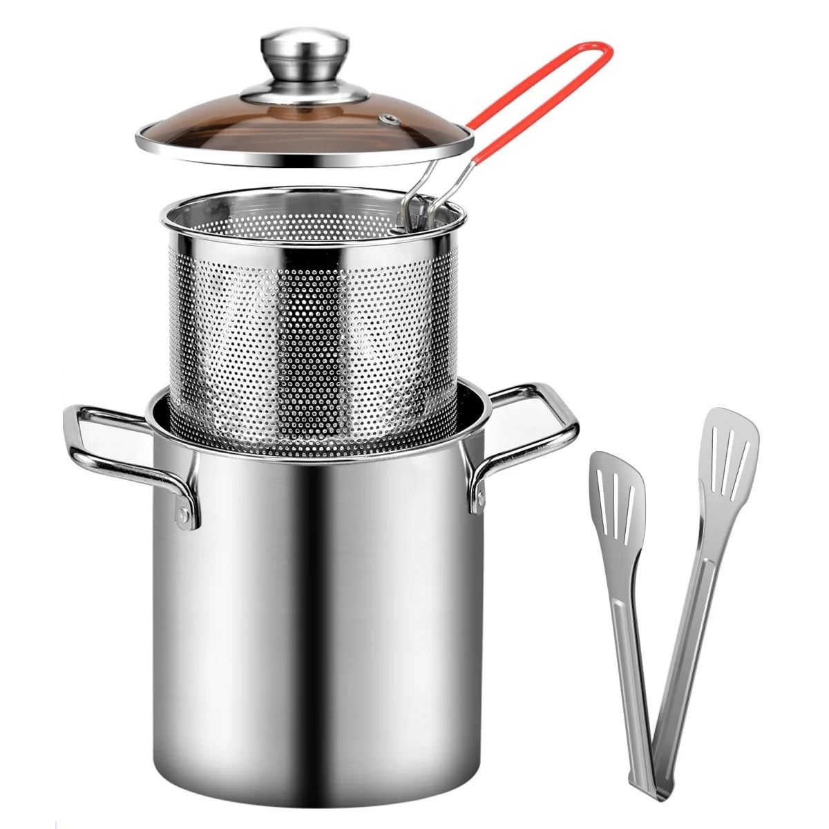 304 Stainless Steel Deep Fryer Pot - 3.2QT with Basket and Lid