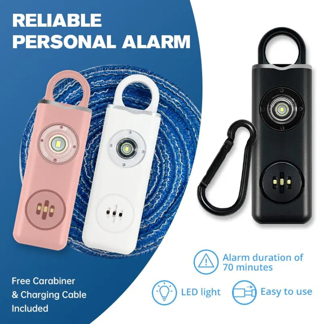 Personal Safety Alarm for Women - Siren with Strobe Light & Keychain