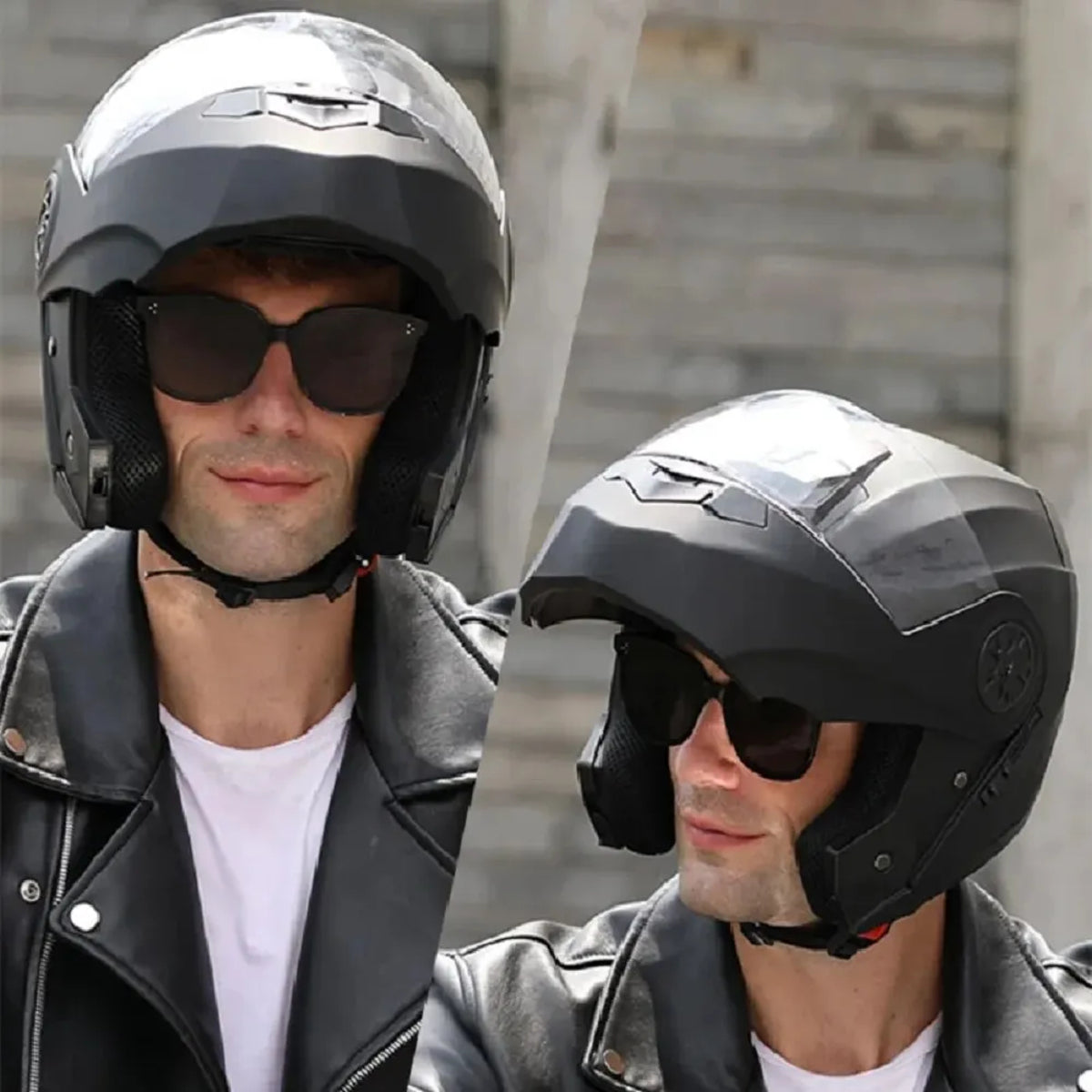 Dual-Lens Flip-Up Motorcycle Helmet - Full Face Modular Motocross