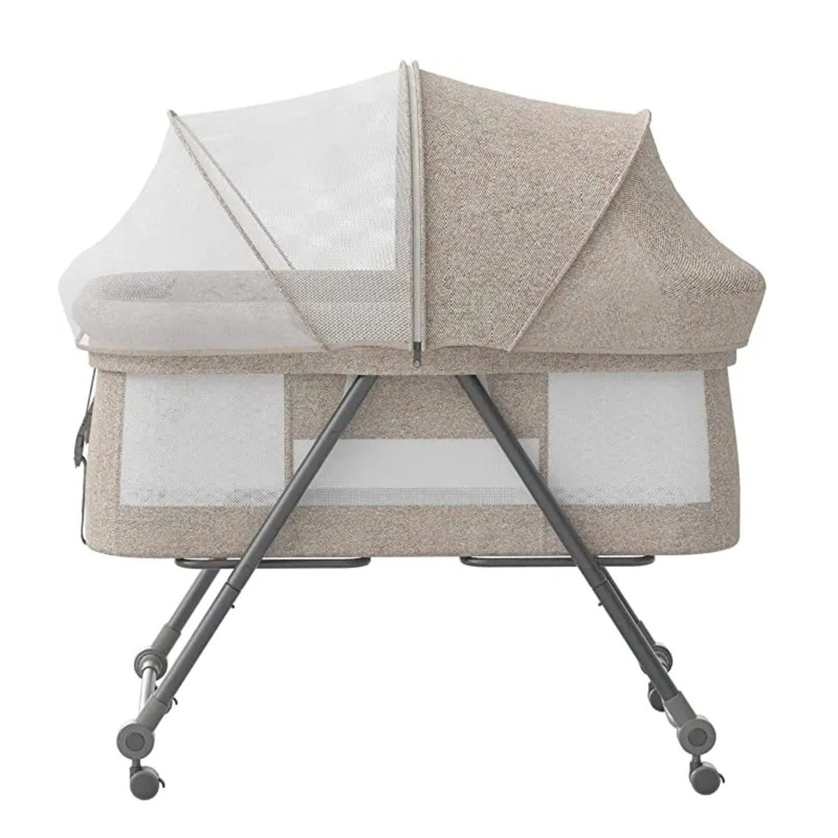 Baby Travel Cot with Mattress - Portable Rocking Crib with Silent Wheels