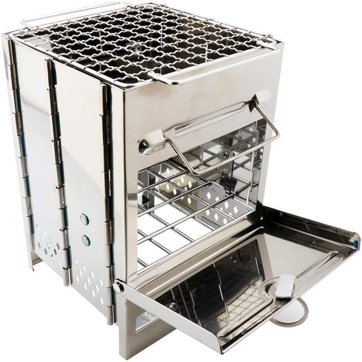 Portable Wood Stove - Foldable Stainless Steel Camping BBQ Grill