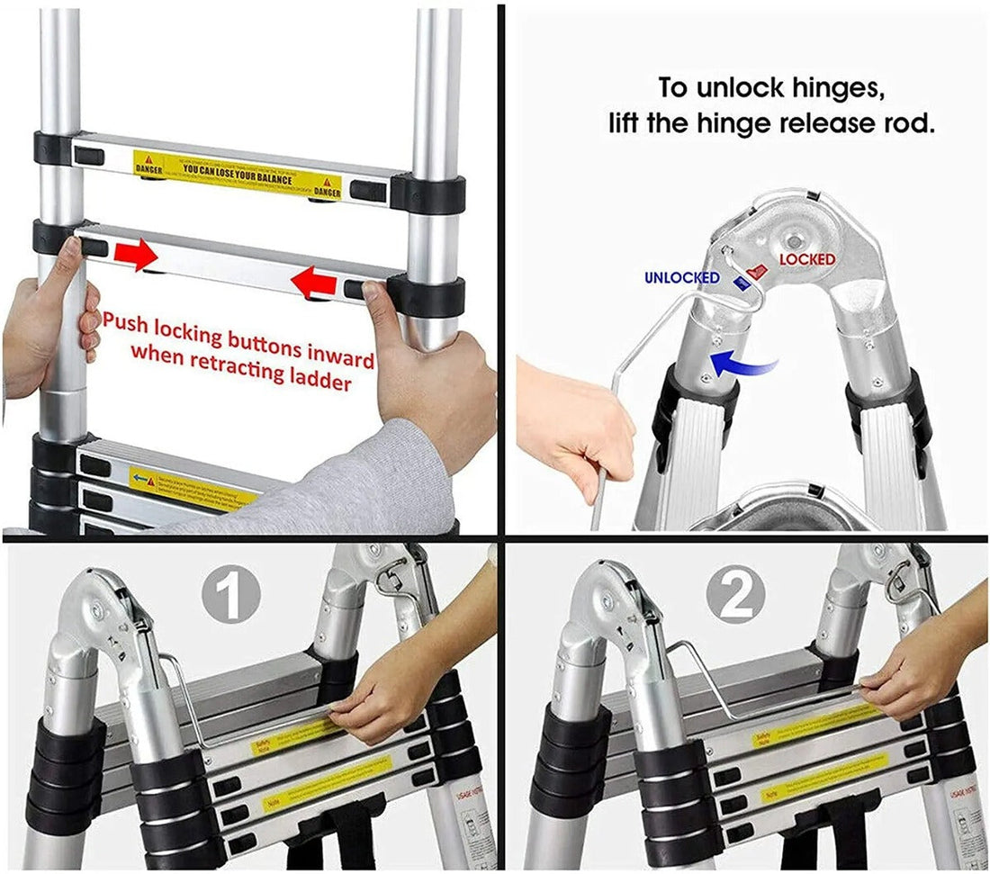 Telescopic Ladder - 3.8 M/5 M A-Frame Aluminium Non-Slip 330.8 Lbs