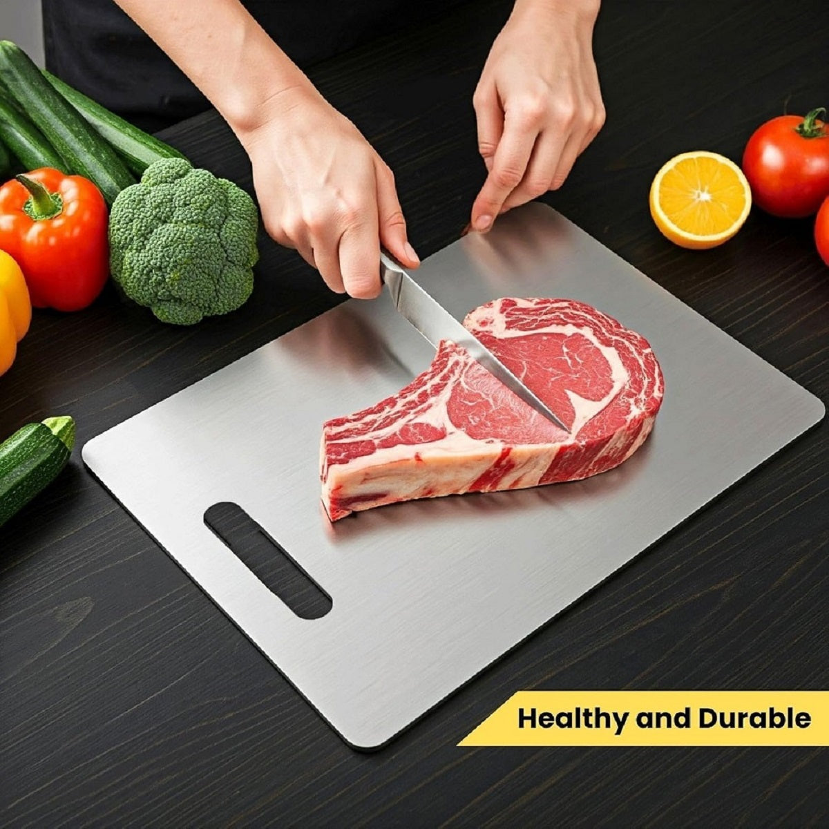 Titanium Stainless Steel Cutting Board - Double-Sided and Food Grade