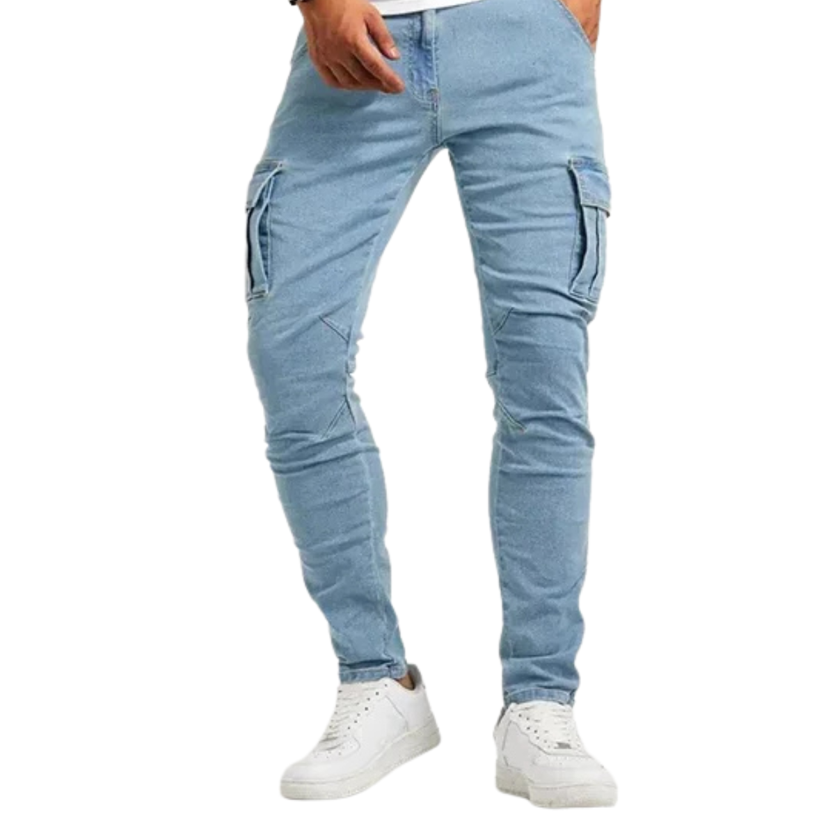 Men's Slim Fit Denim Cargo Joggers - Stylish Multi-Pocket Elastic Jeans