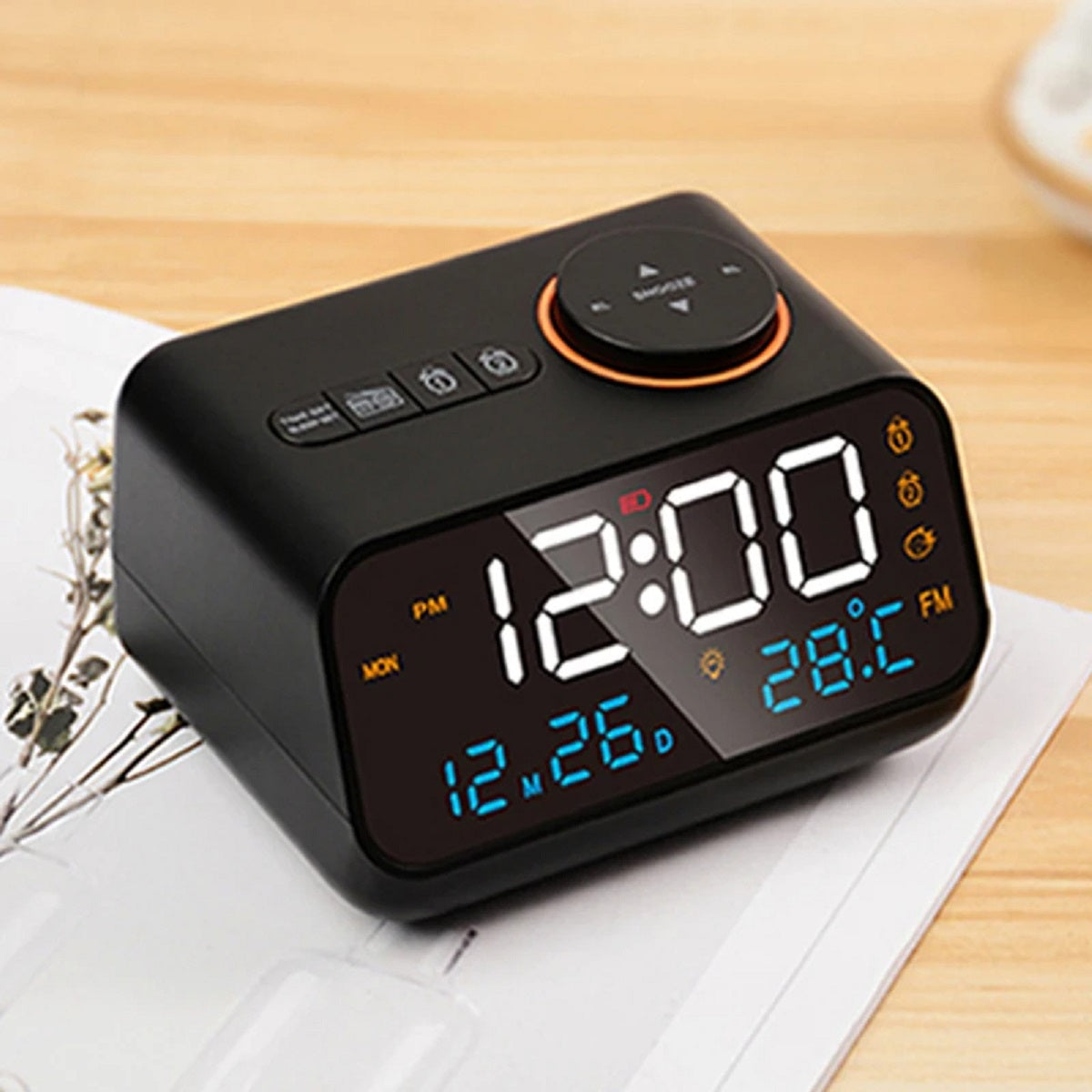Modern LED FM Alarm Clock - Digital Bedside with Calendar Display