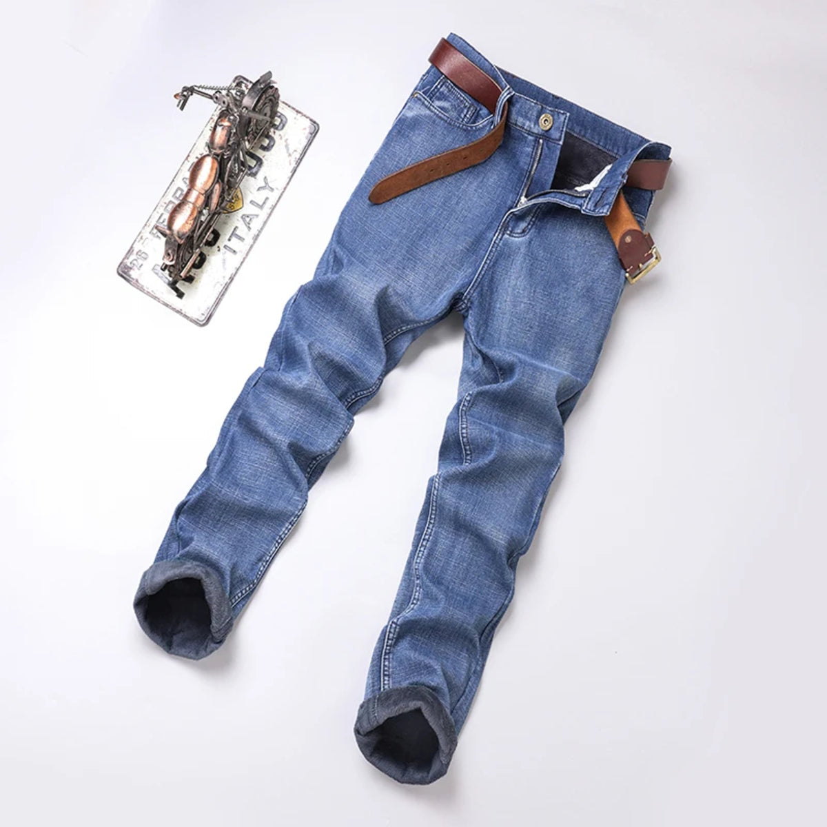 Men's Winter Fleece-Lined Jeans - Thermal Stretch Flannel Denim