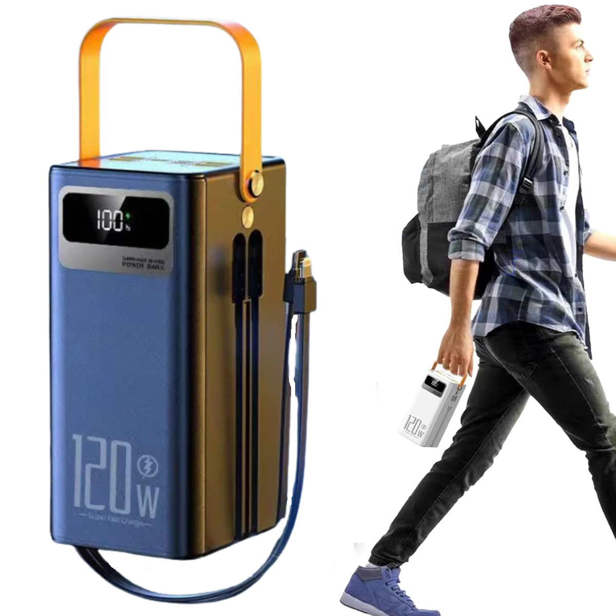 120W Power Bank - Built-In Cable Fast Charging Portable Charger
