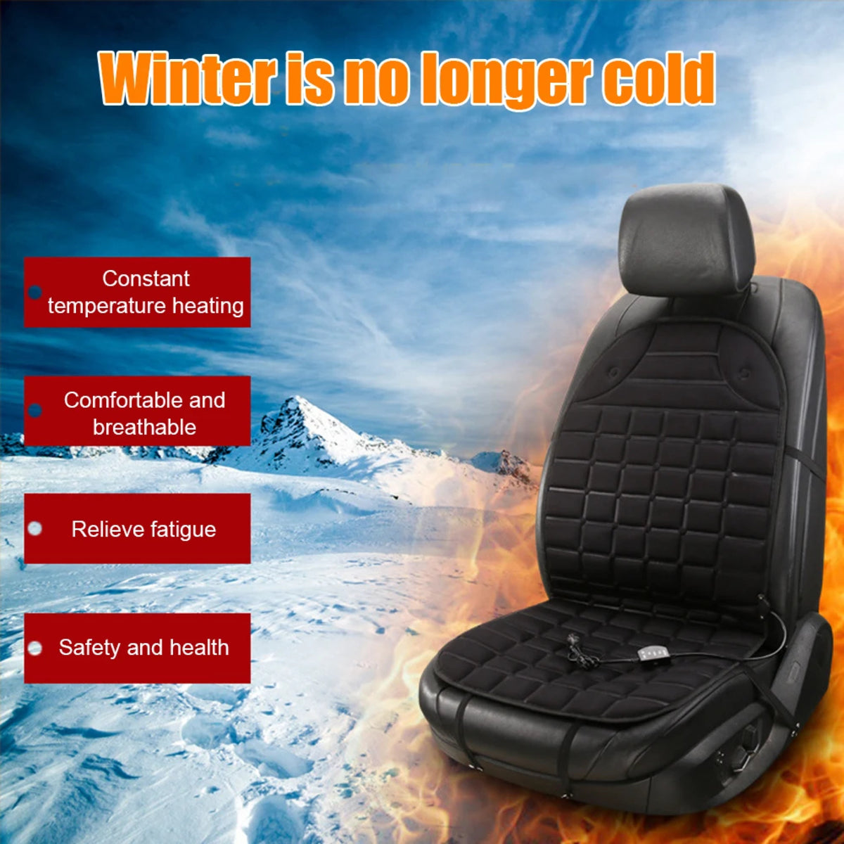 12V Heated Seat Cushion - Electric Winter Car Warmer with Universal Fit
