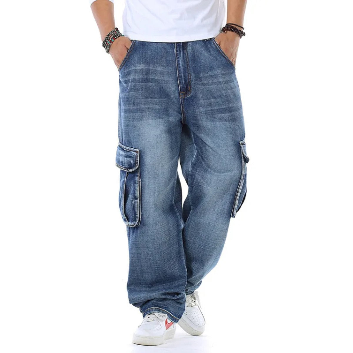 Men's Plus Size Baggy Jeans - Multi-Pocket Denim Trousers