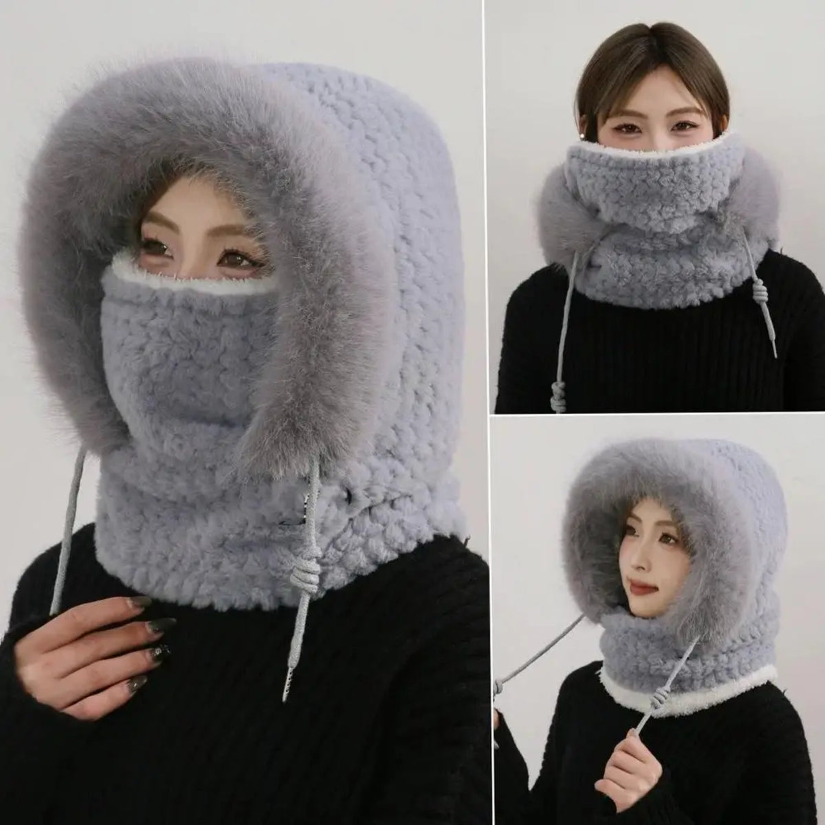 Women's Winter Plush Hat & Scarf Set - Windproof Thermal Hood with Ear Protection