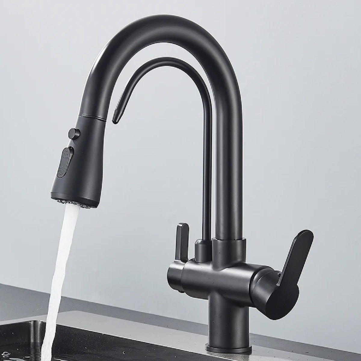 Matte Black 3-Way Kitchen Faucet - Pull-Out 360° Filtered Spray Mixer
