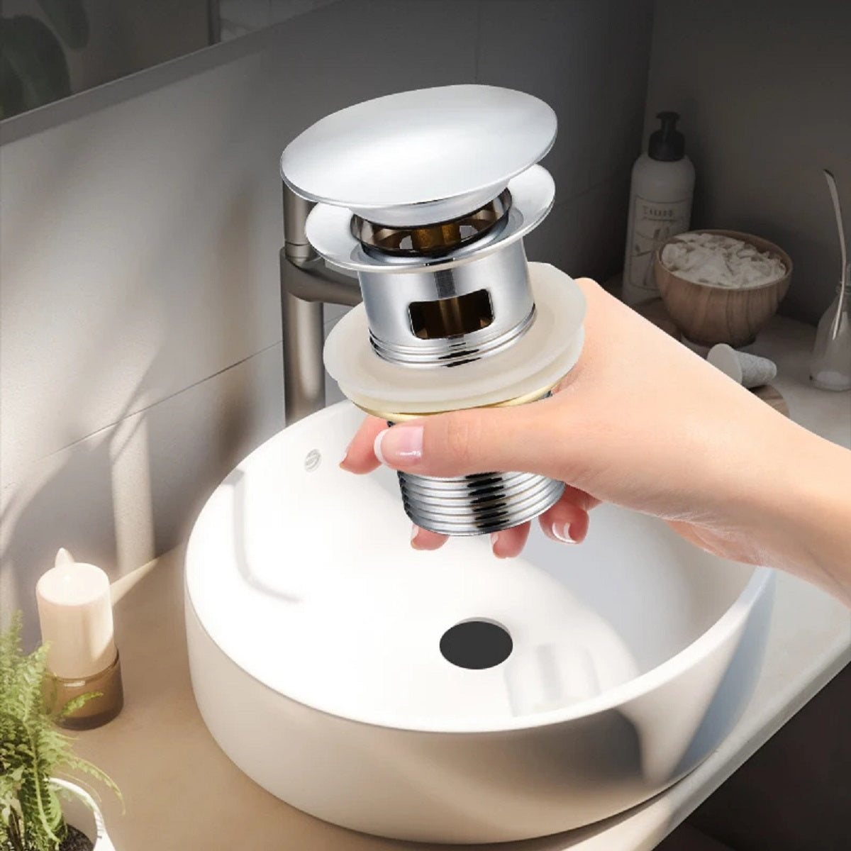 Premium Brass Pop-Up Drain Stopper - Easy Install No Overflow Leak-Proof