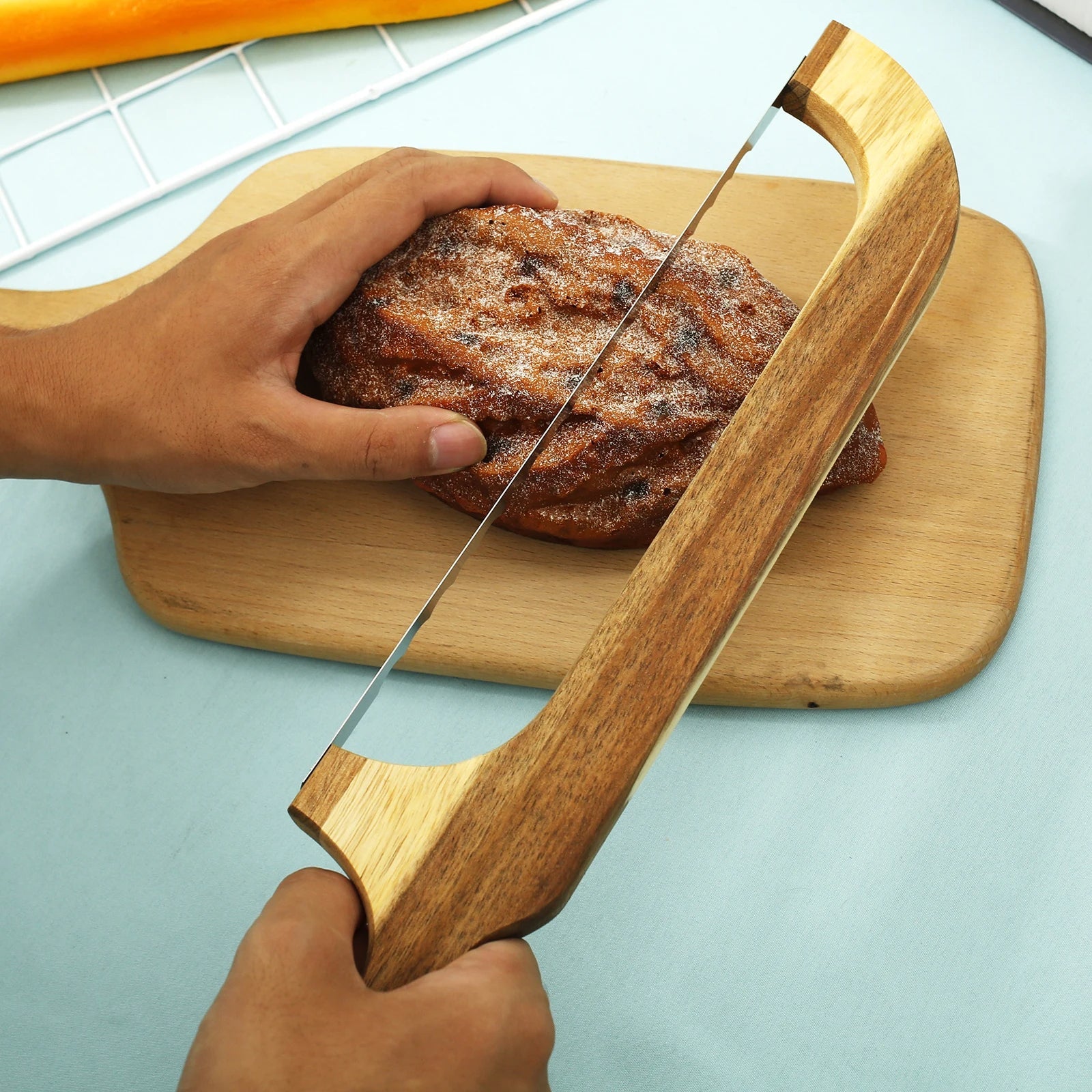 Wooden Bread Bow Cutter Serrated Bagel Sourdough Slicer Bread Cutting Tool