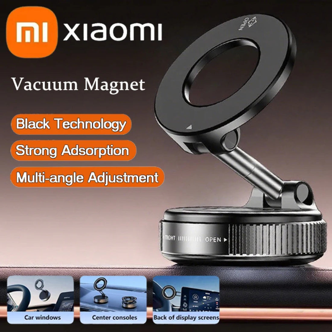 Magnetic Car Phone Holder - Foldable Vacuum Mount, Multi-Angle Adjustment