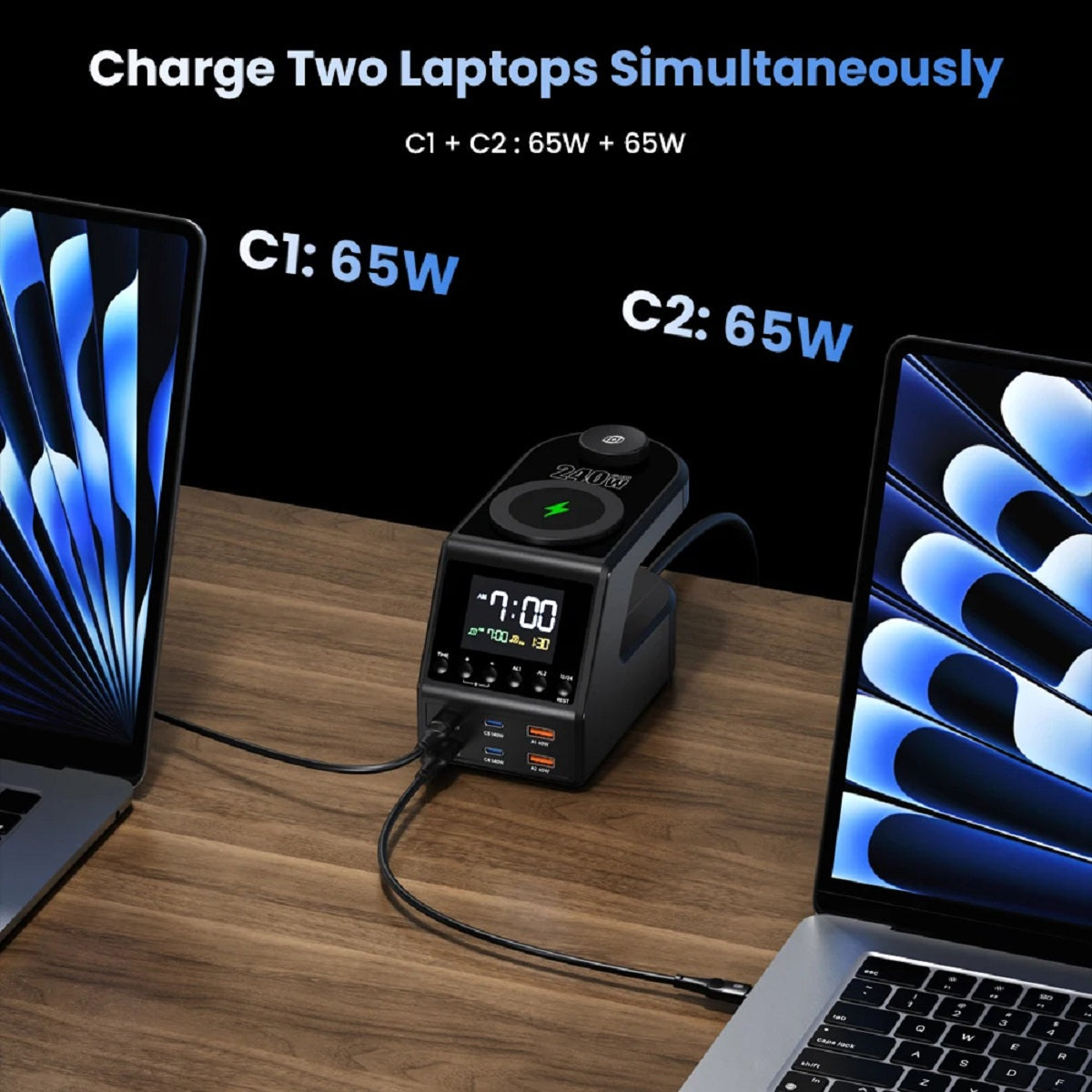 Charger Station - 4×140w Usb-c & Wireless Fast with Clock