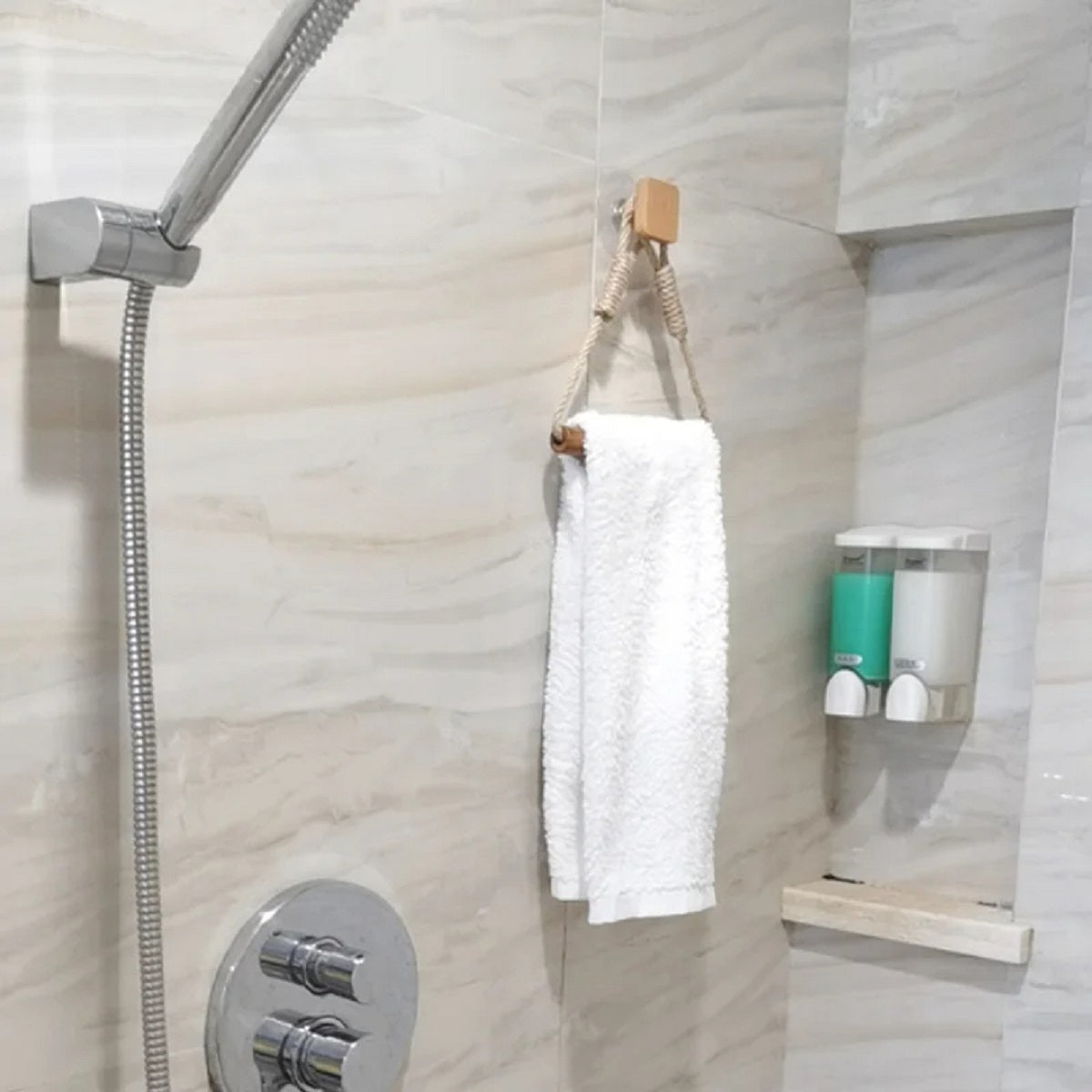 Wall-Mounted Toilet Paper Holder - Wooden Bathroom Tissue Rack with Towel Bar