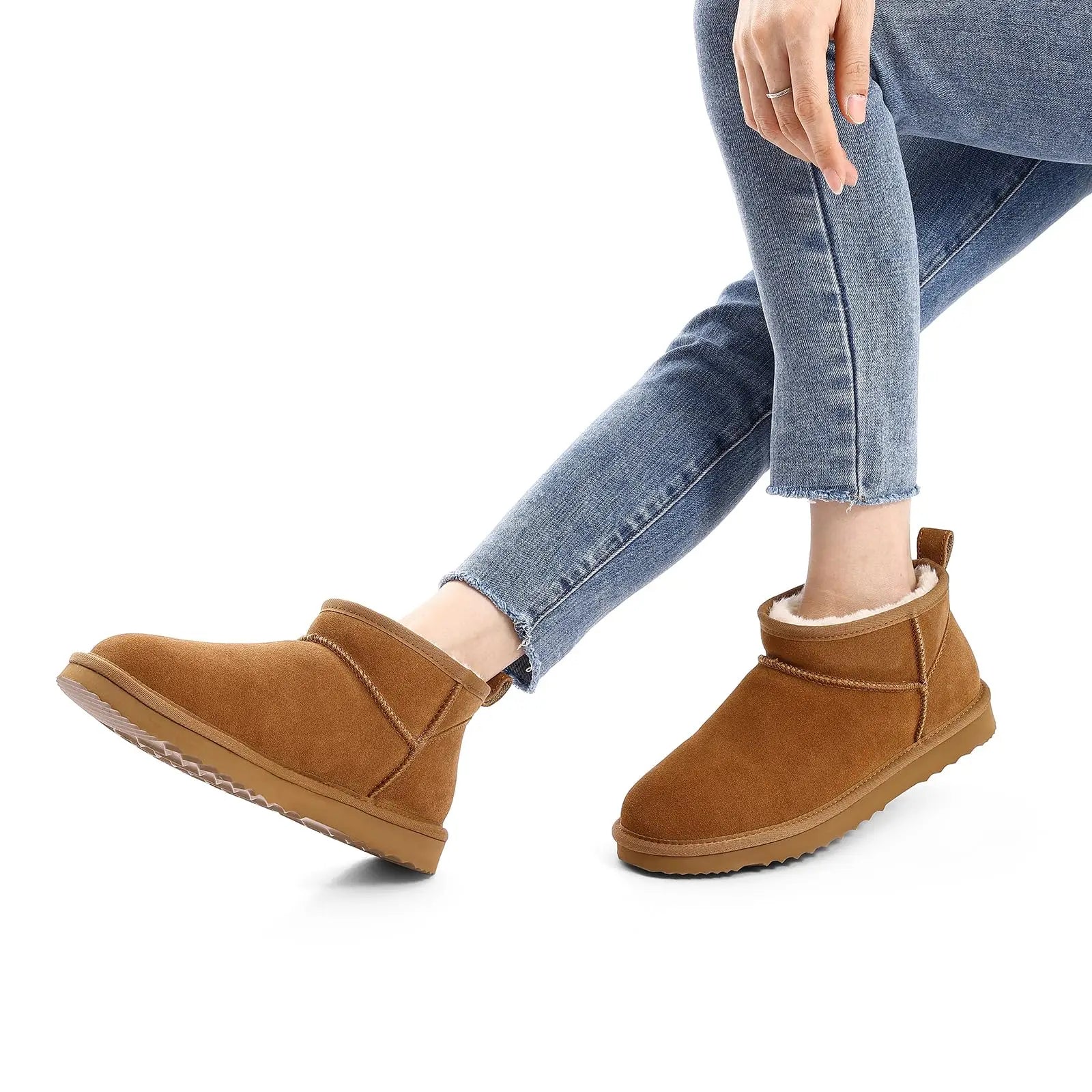 Women's Winter Mini Boots - Fur Lined Suede Non-Slip Ankle Snow