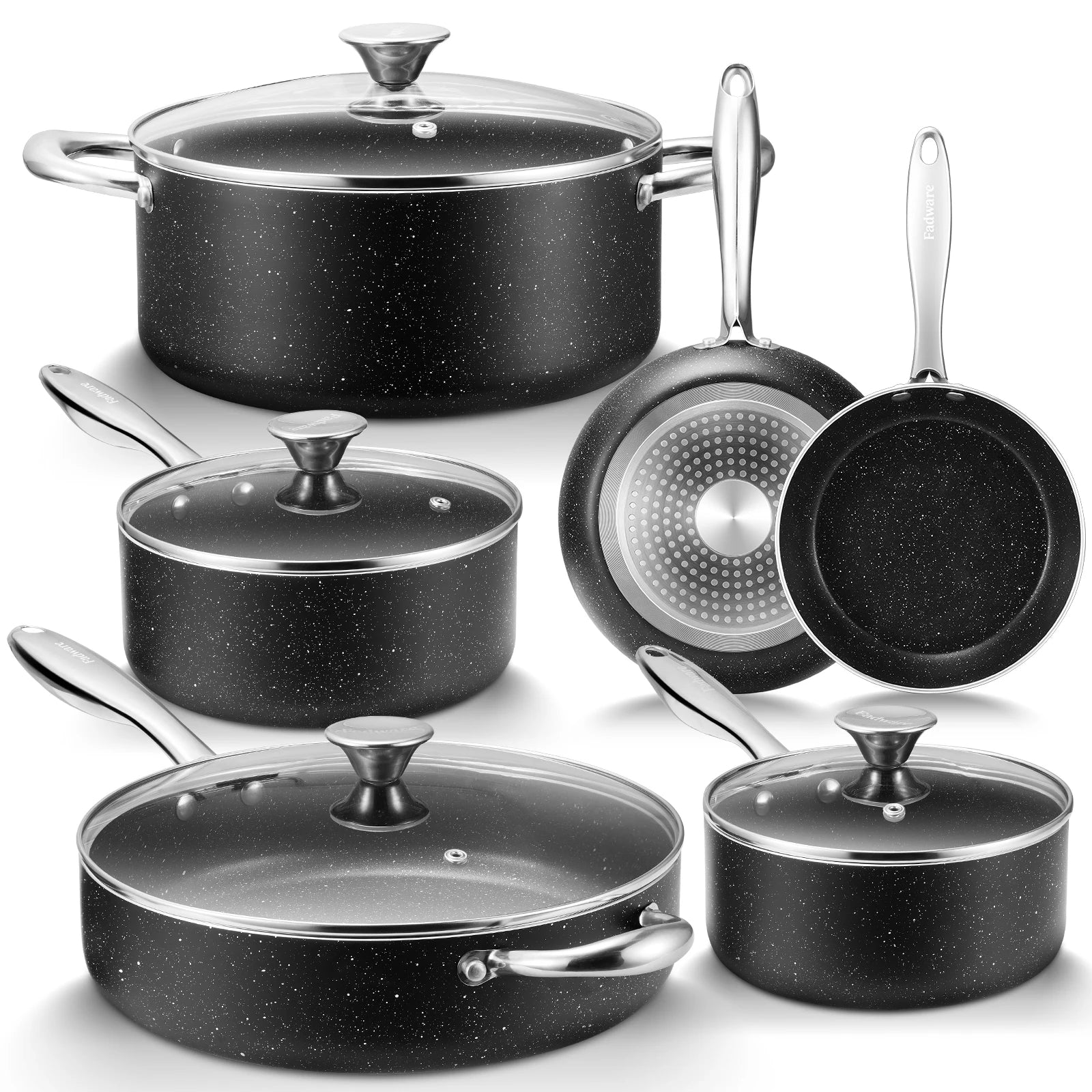 10-Piece Non-Stick Pots and Pans Set - Induction Compatible Cookware