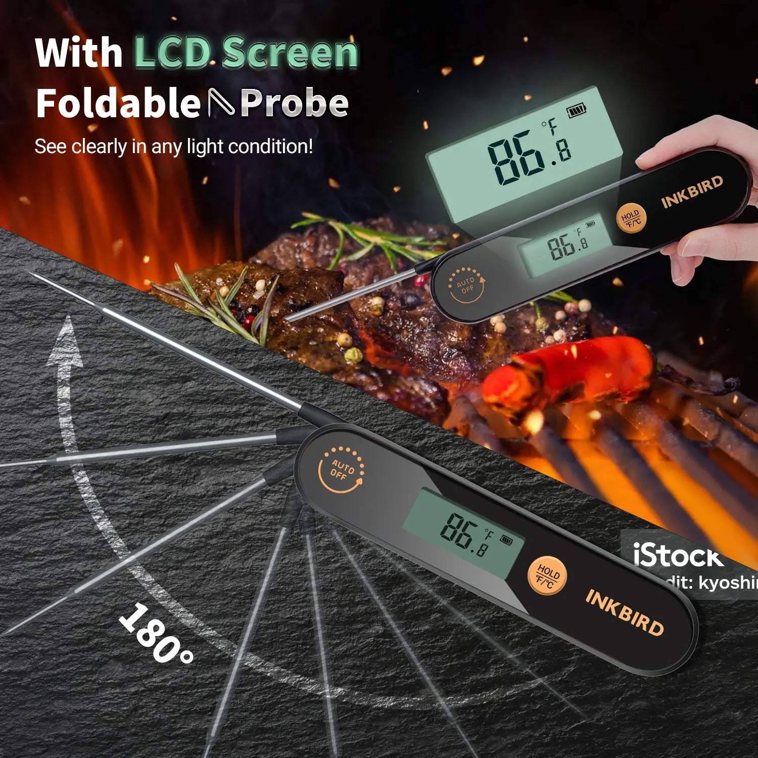 Ipx5 Waterproof Meat Thermometer - Foldable Probe Rechargeable Bbq/fry