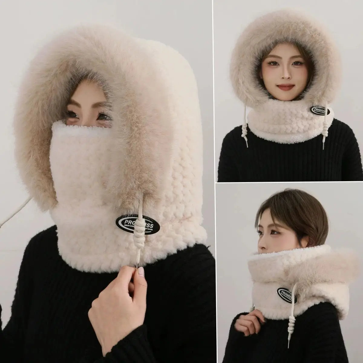 Women's Winter Plush Hat & Scarf Set - Windproof Thermal Hood with Ear Protection