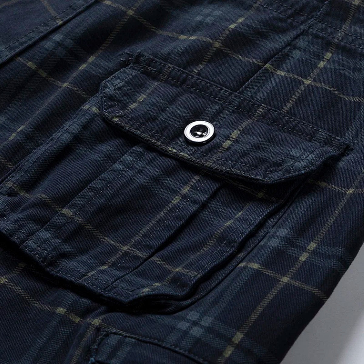 Men's Plaid Cargo Shorts - Cotton Quick-Dry Breeches with Multi Pockets