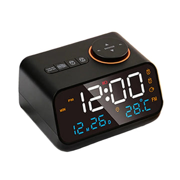 Modern FM Radio Alarm Clock - LED Bedside with Temperature and Humidity Display