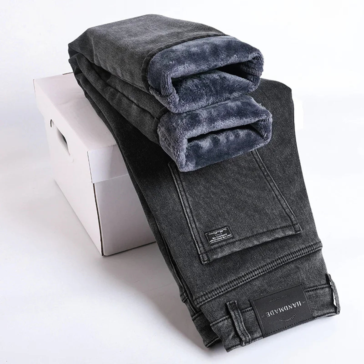Men's Winter Fleece Jeans - Slim Straight Warm Elastic Denim Pants