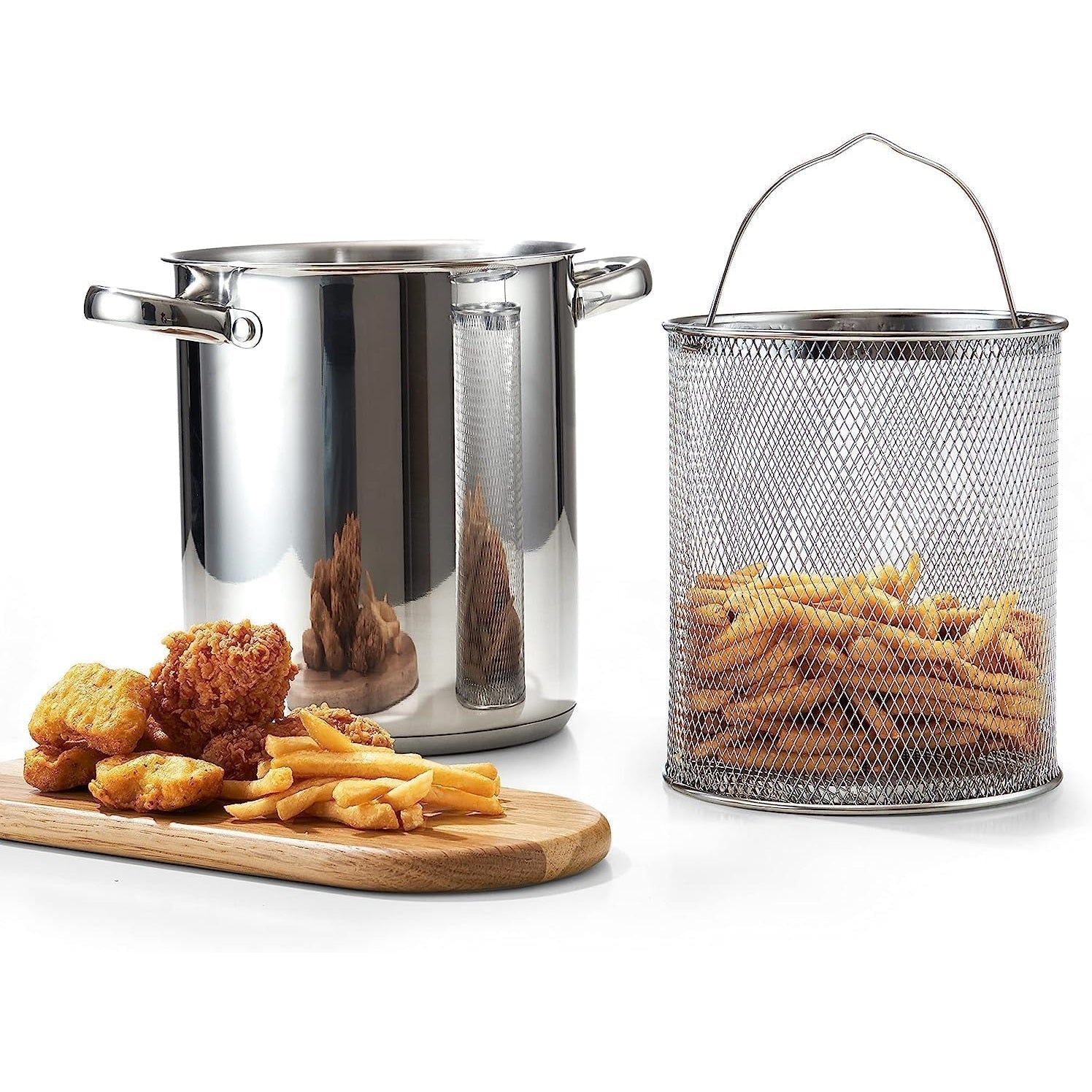 304 Stainless Steel Deep Fryer Pot - 3.2QT with Basket and Lid