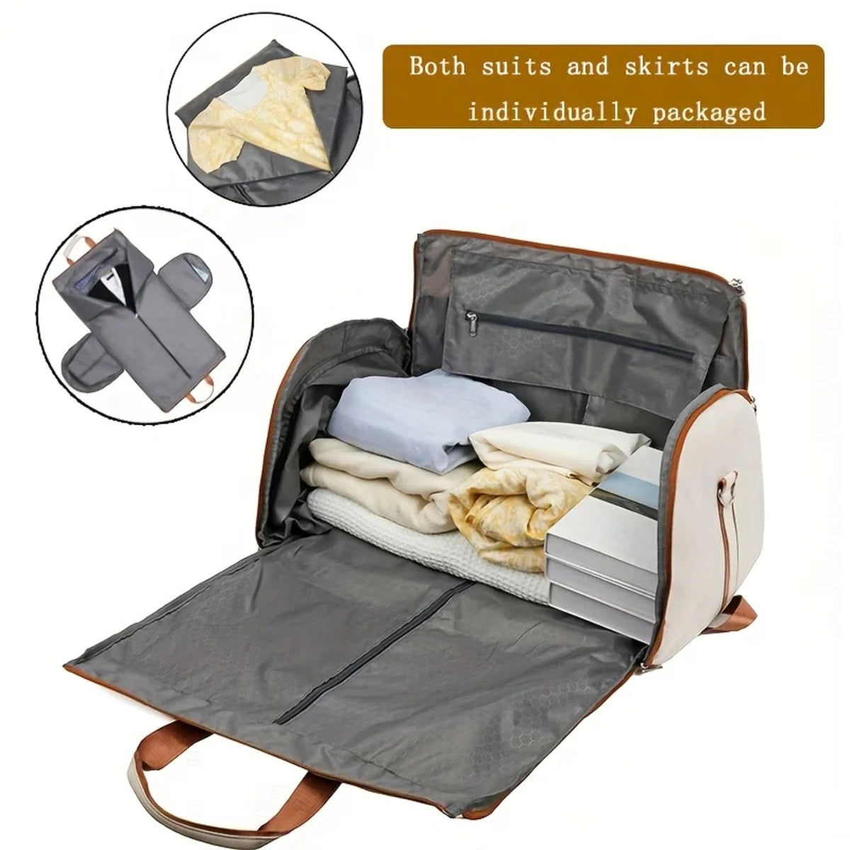 Beige Travel Suit Bag - 16-Inch Large Capacity Business Carry
