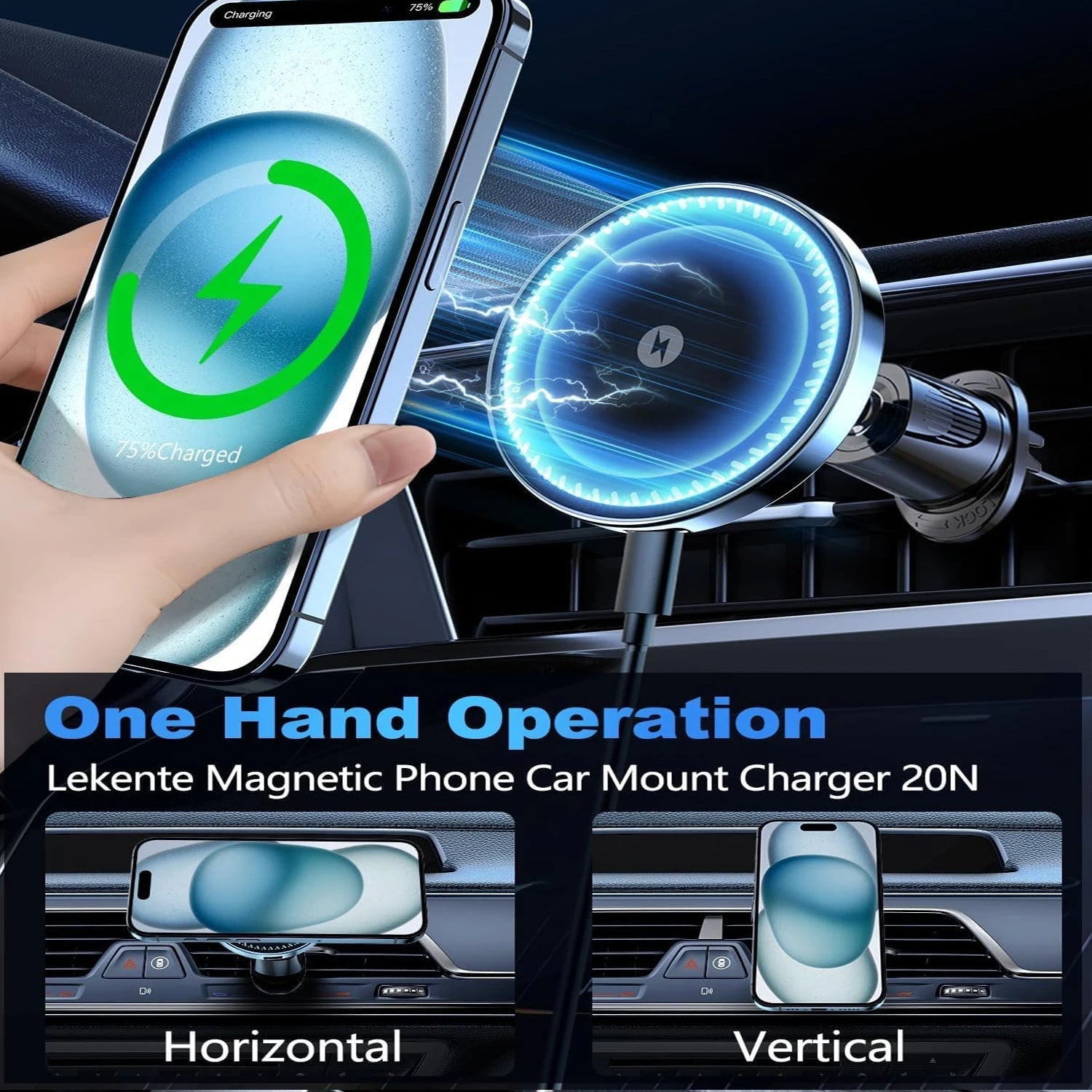 15W Magnetic Wireless Car Charger - Air Vent Phone Holder for iPhone