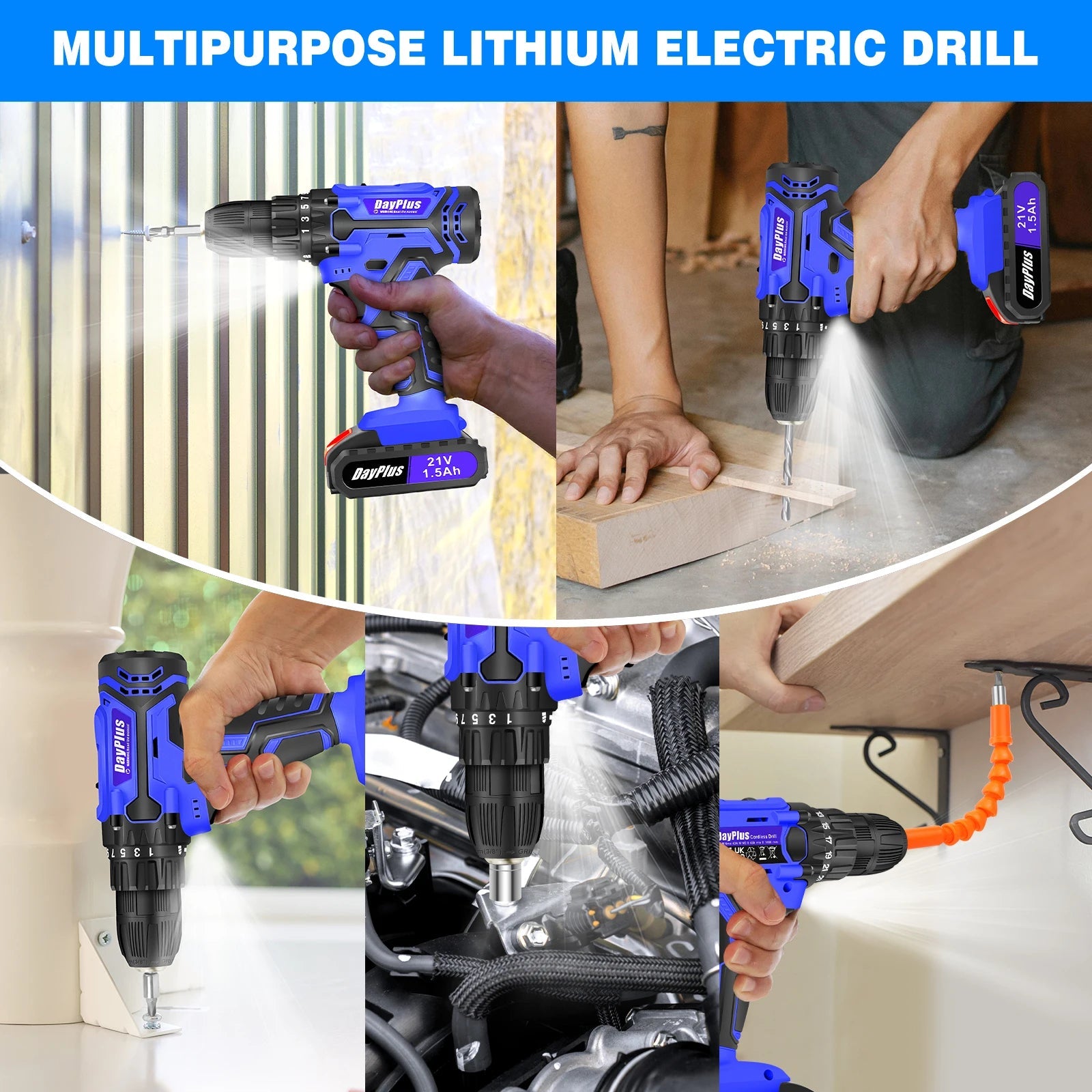 Cordless Drill and Screwdriver Kit - 45NM Electric with LED for Home DIY