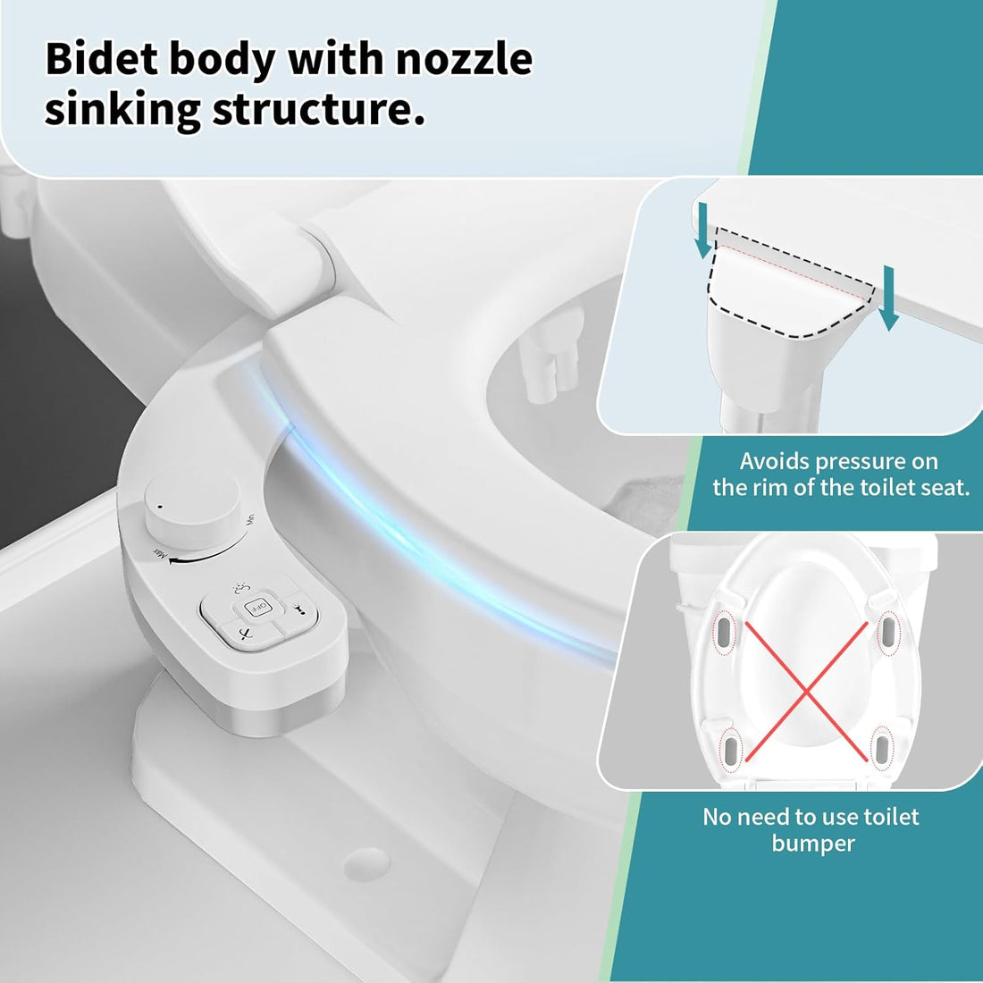 Non-Electric Bidet Attachment - Dual Nozzle Toilet Sprayer with Self-Cleaning
