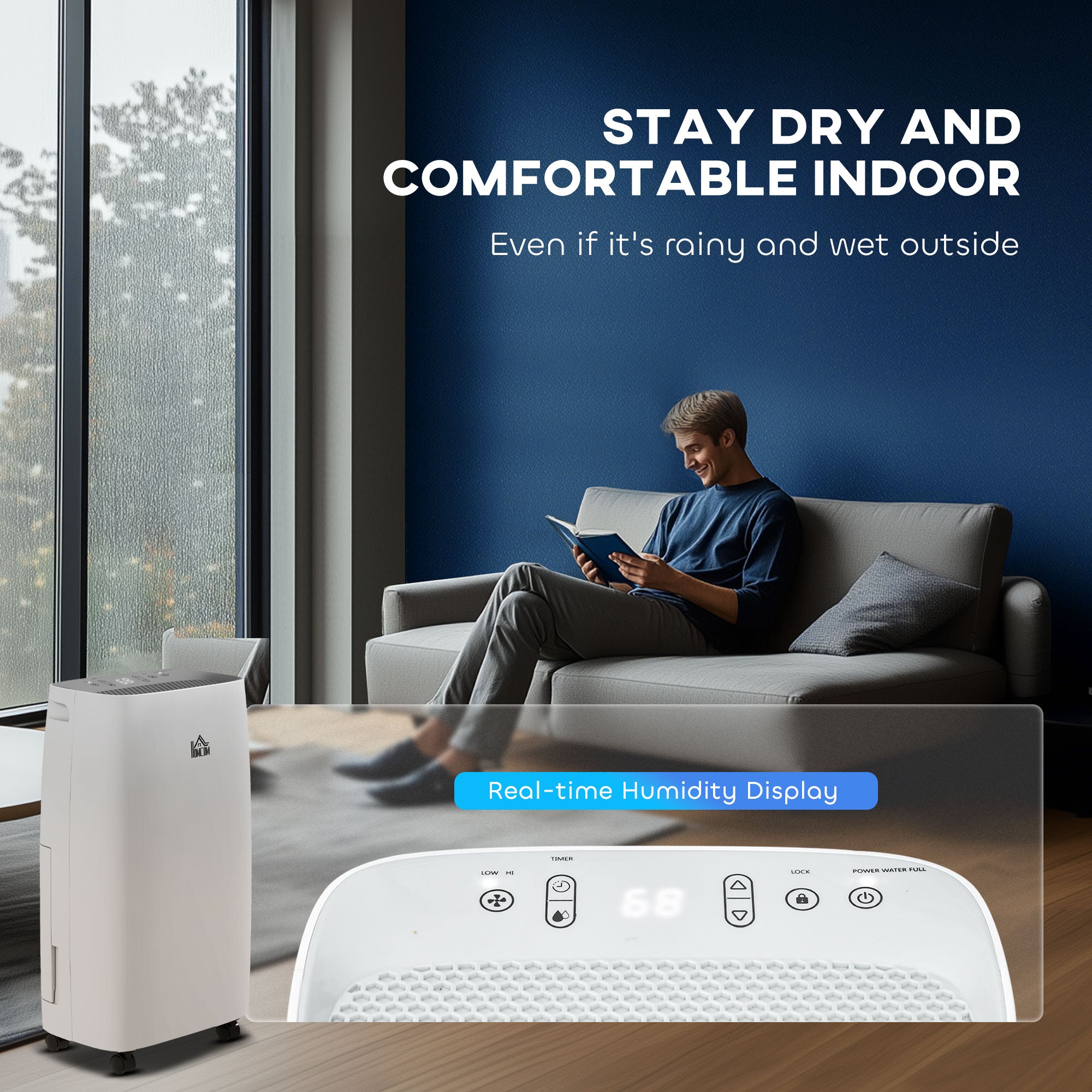 12l/day Dehumidifier - 2.6 qt Tank with 24H Timer & 2 Speed Modes