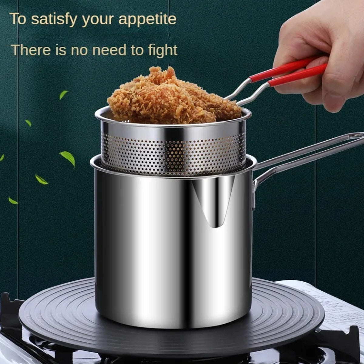 304 Stainless Steel Deep Fryer Pot - 3.2QT with Basket and Lid